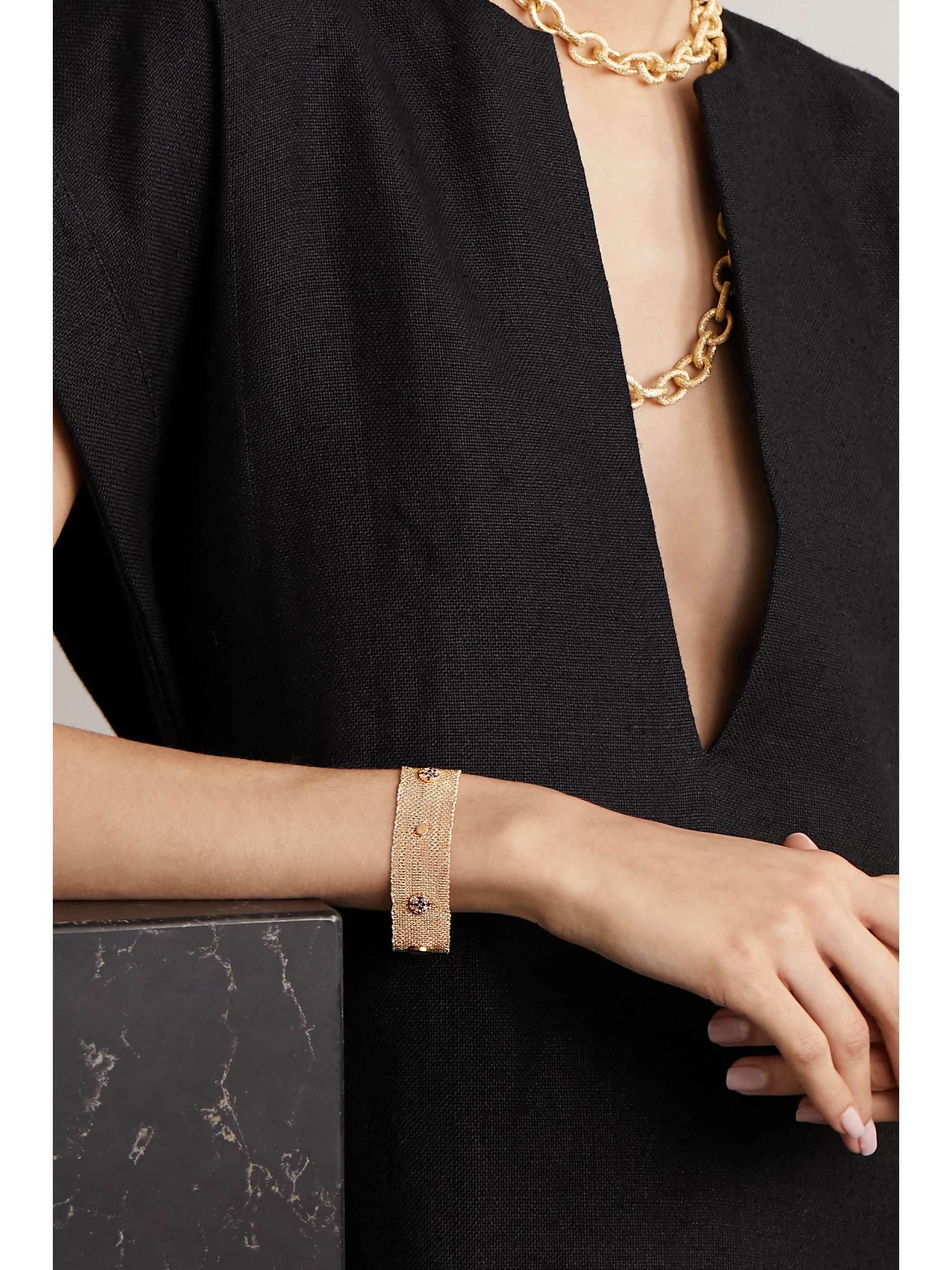 CAROLINA BUCCI Reversible 18-karat gold, silk and diamond bracelet