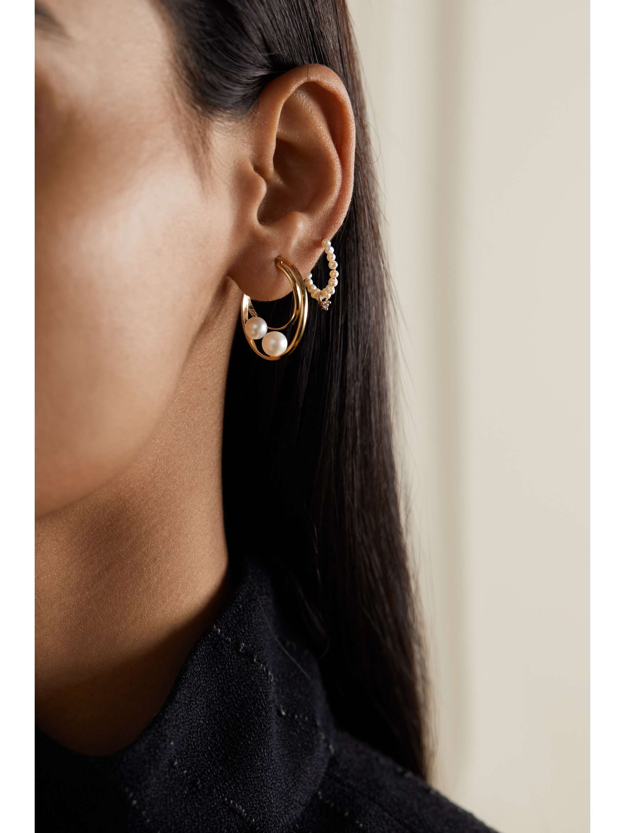 MIZUKI 14-karat gold pearl hoop earrings