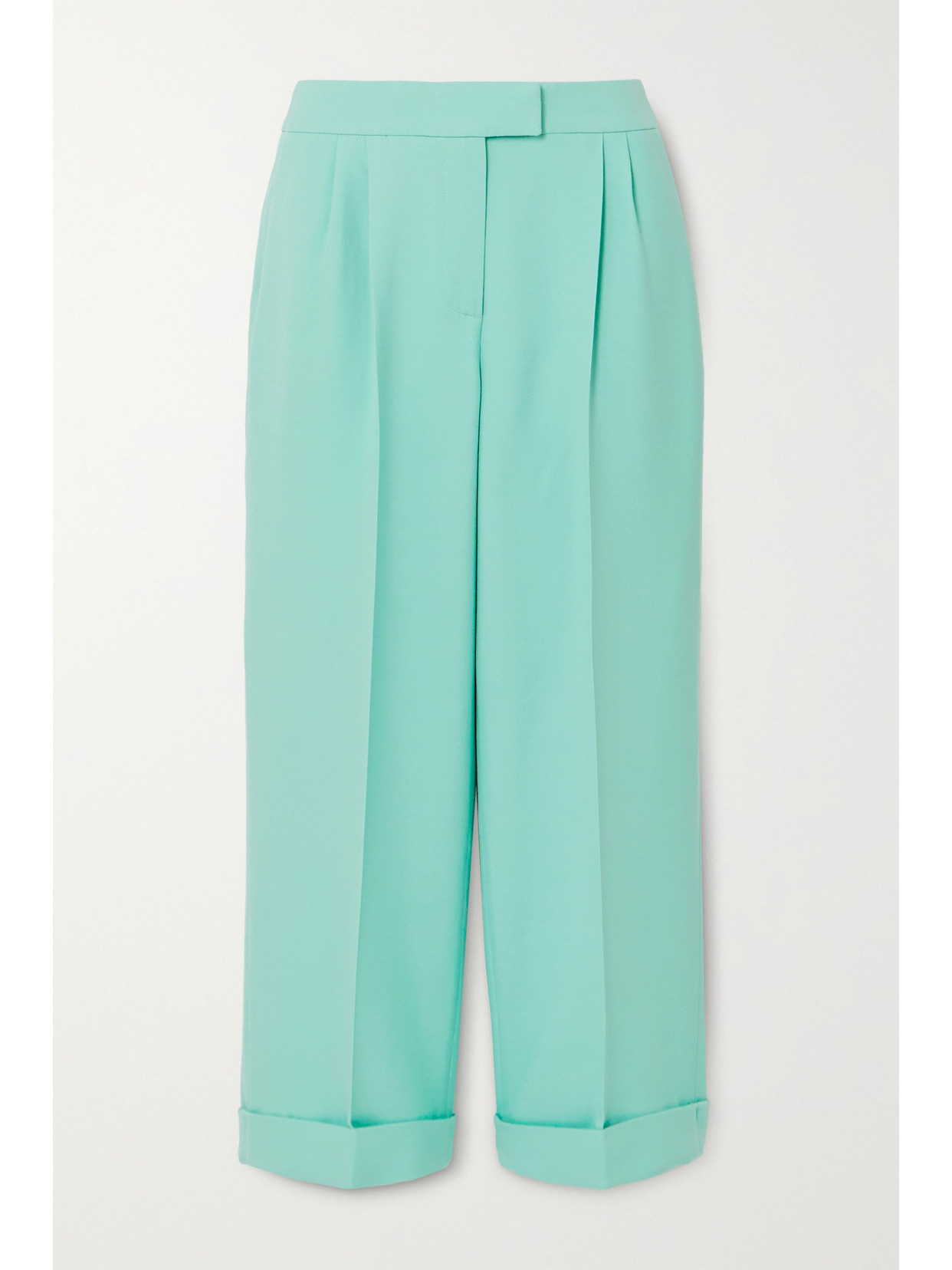 RALPH & RUSSO Cropped Pleated Cotton-blend Crepe Wide-leg Pants - Green