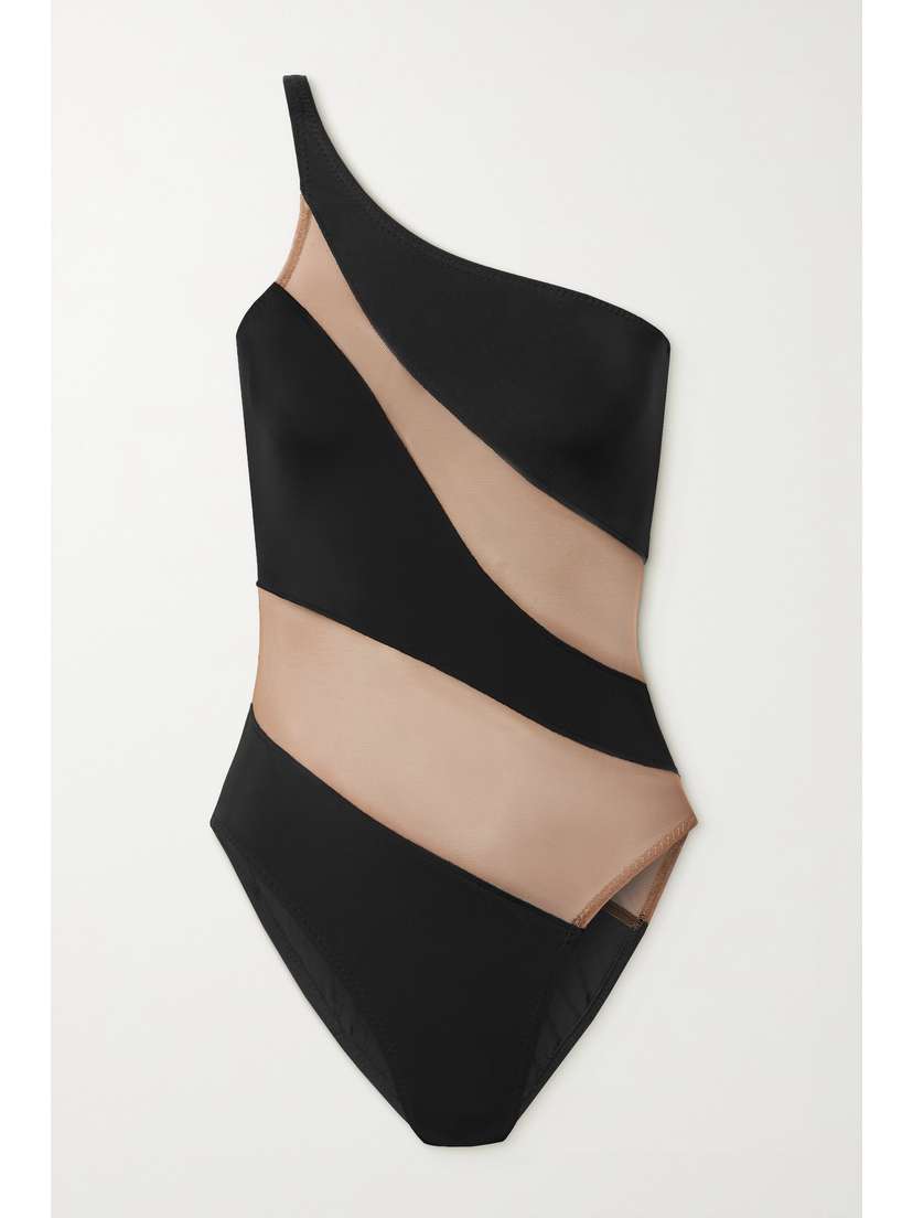 Norma Kamali Mio One-shoulder Mesh-paneled Swimsuit - x large