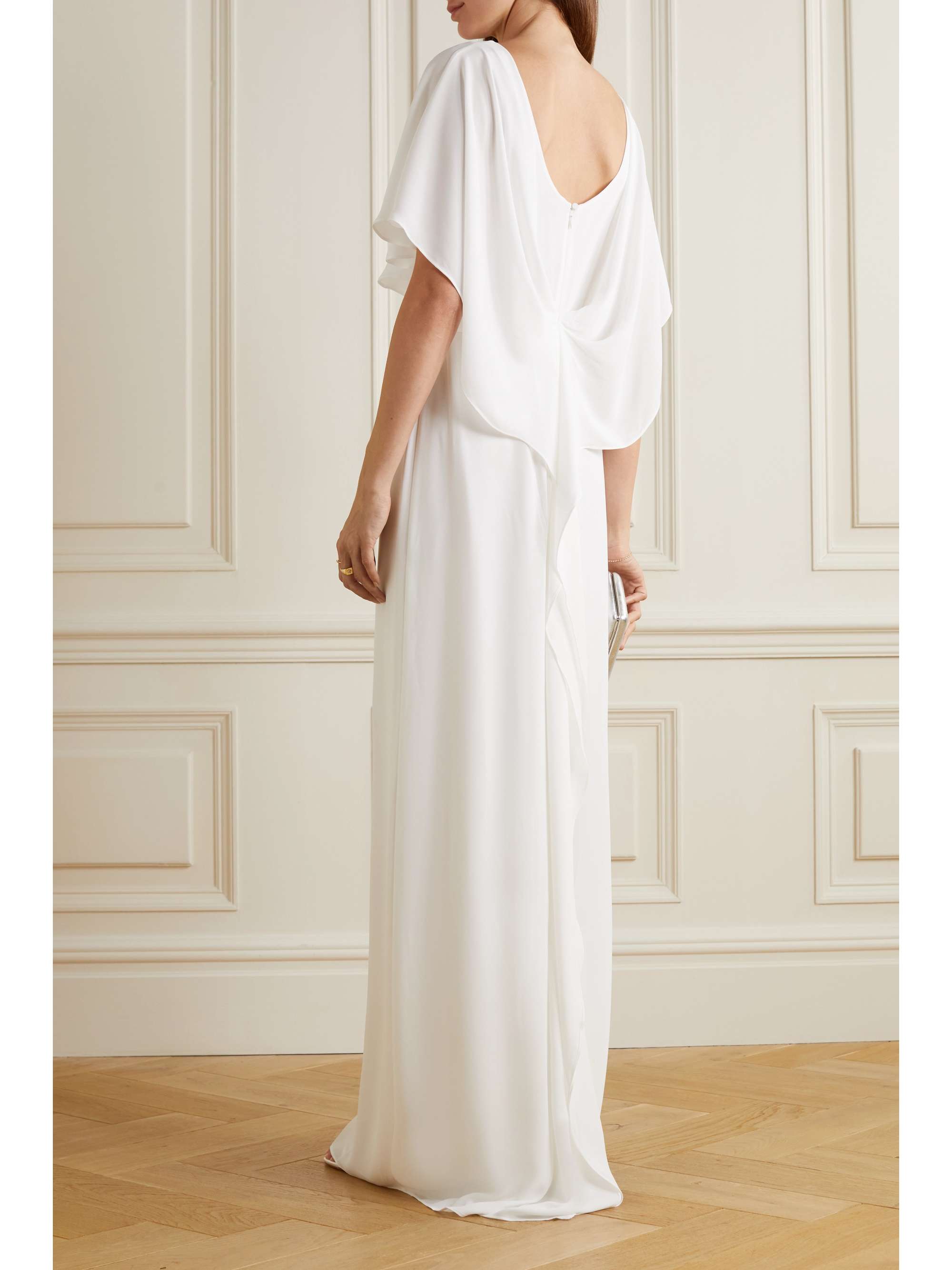 HALSTON Cape-effect crepe de chine gown
