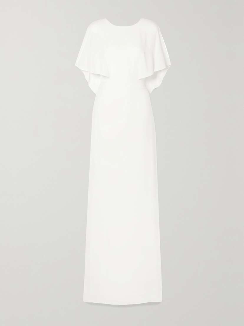 HALSTON Cape-effect Crepe De Chine Gown