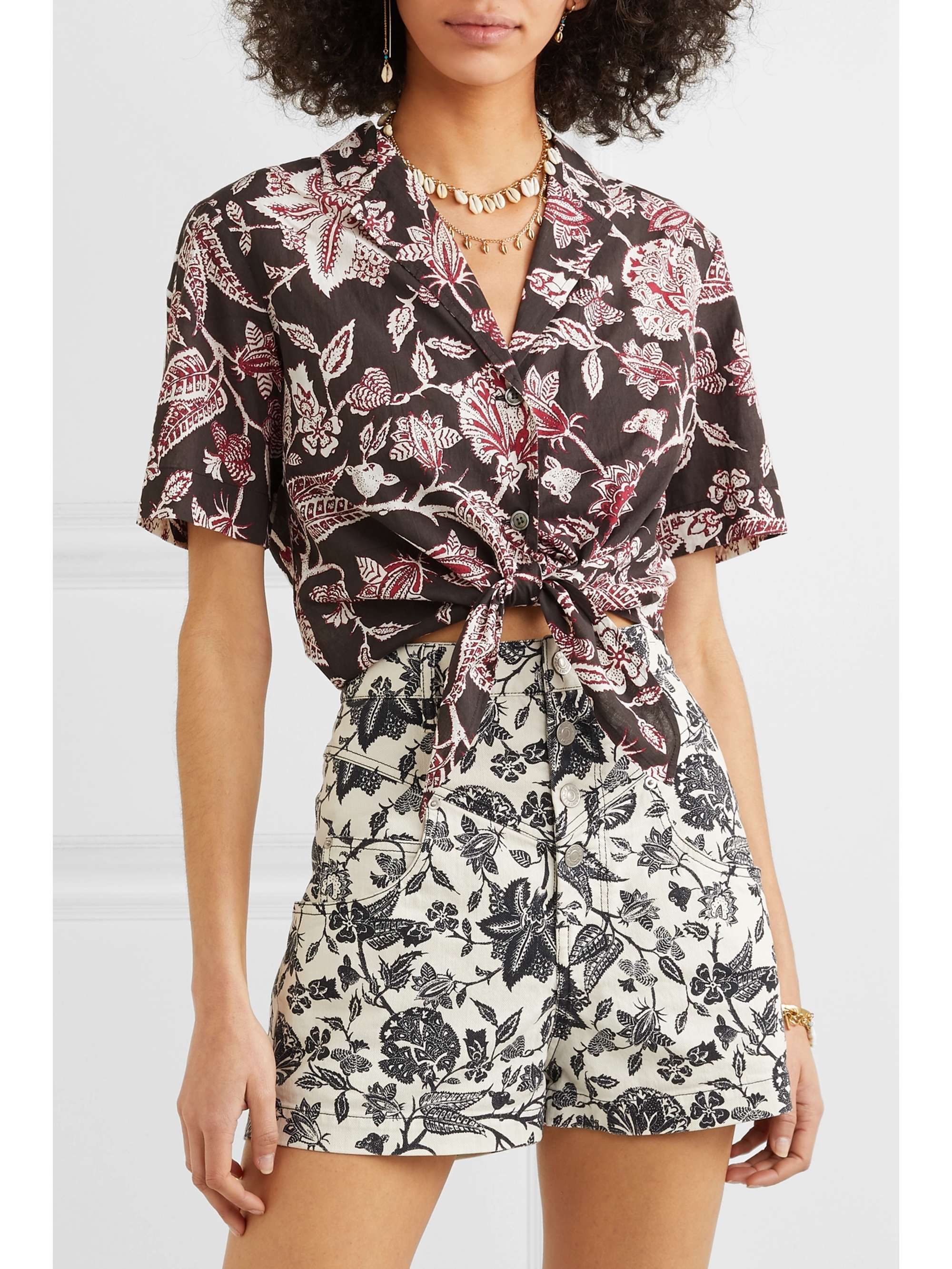 ISABEL MARANT Neel tie-front floral-print cotton shirt