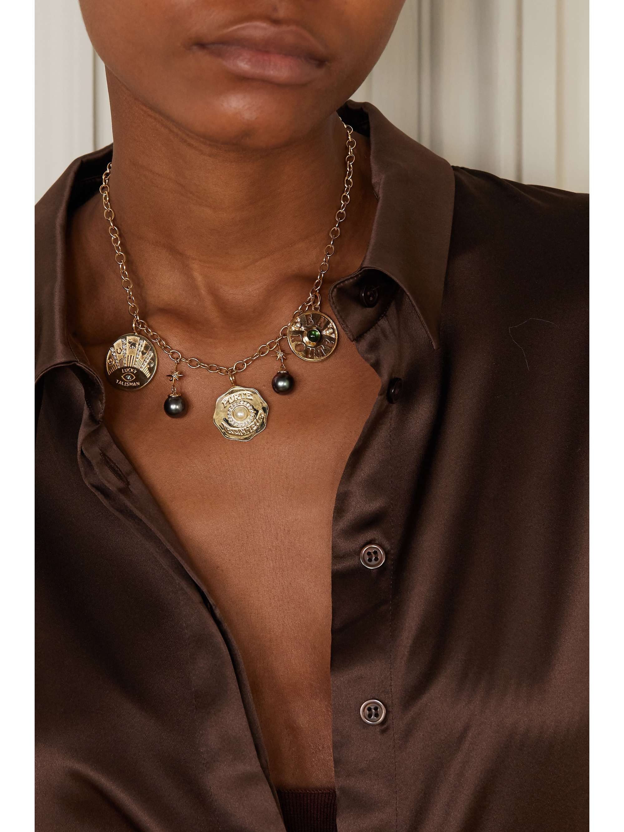 MARLO LAZ Coin 14-karat gold multi-stone necklace