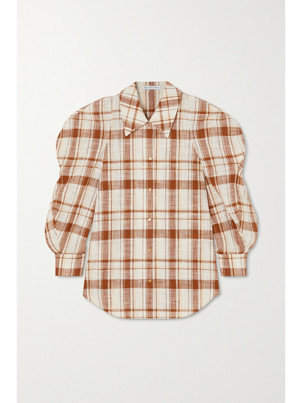 REJINA PYO JULIA OVERSIZED CHECKED COTTON AND LINEN-BLEND SHIRT