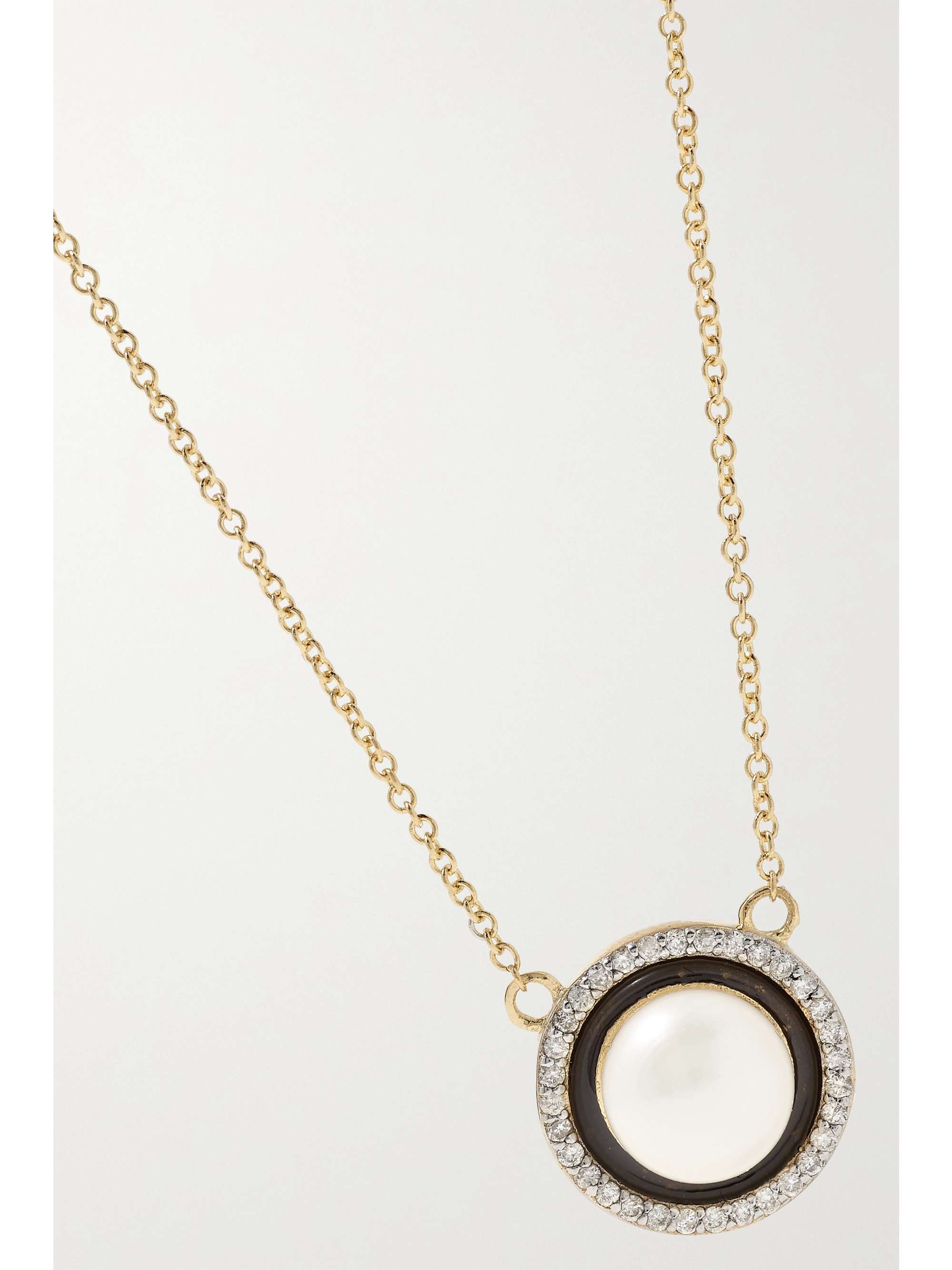 MATEO 14-karat gold, pearl, diamond and enamel necklace
