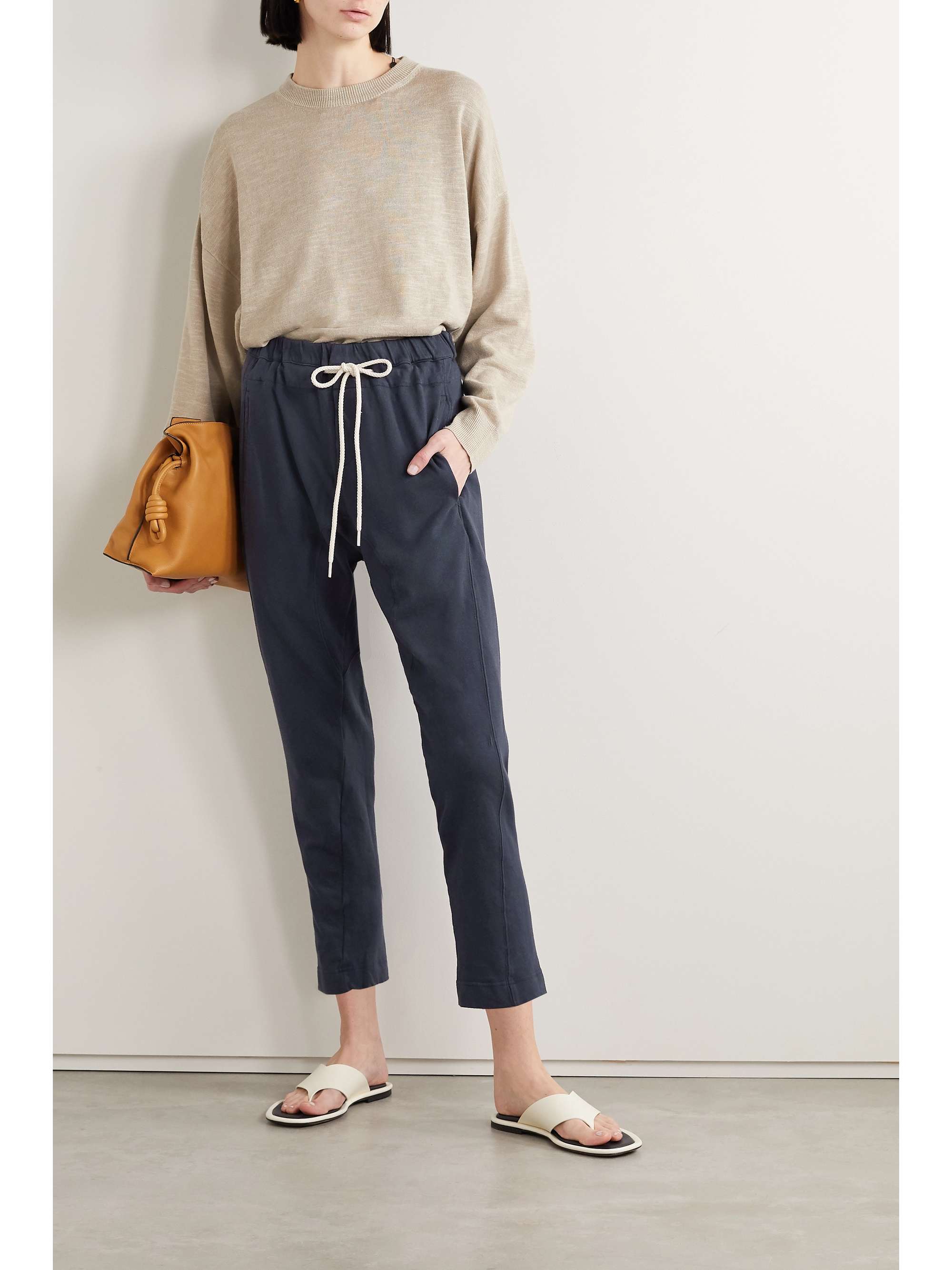 BASSIKE Cropped organic cotton-jersey track pants