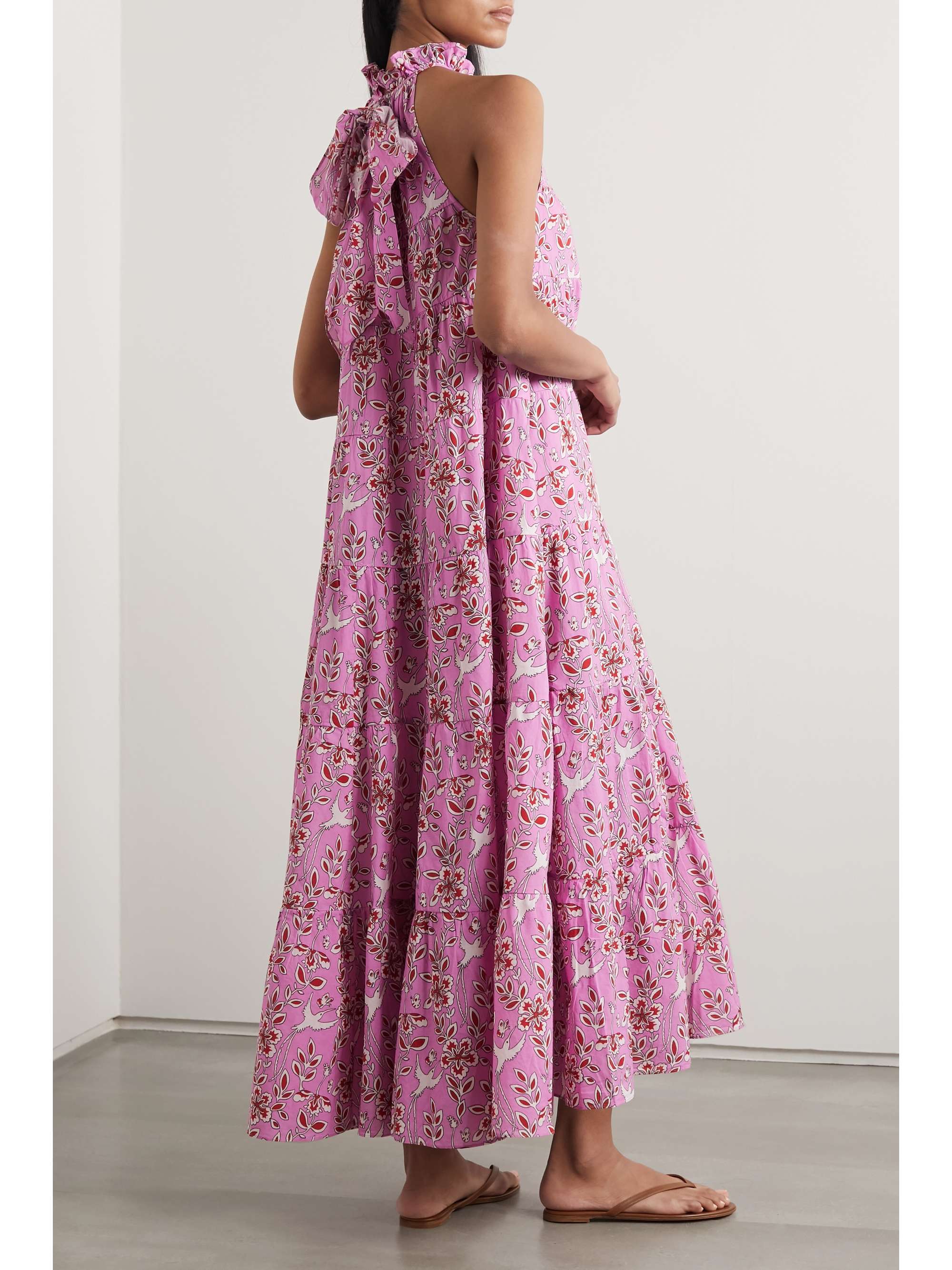 RHODE Julia tiered floral-print cotton-voile halterneck dress