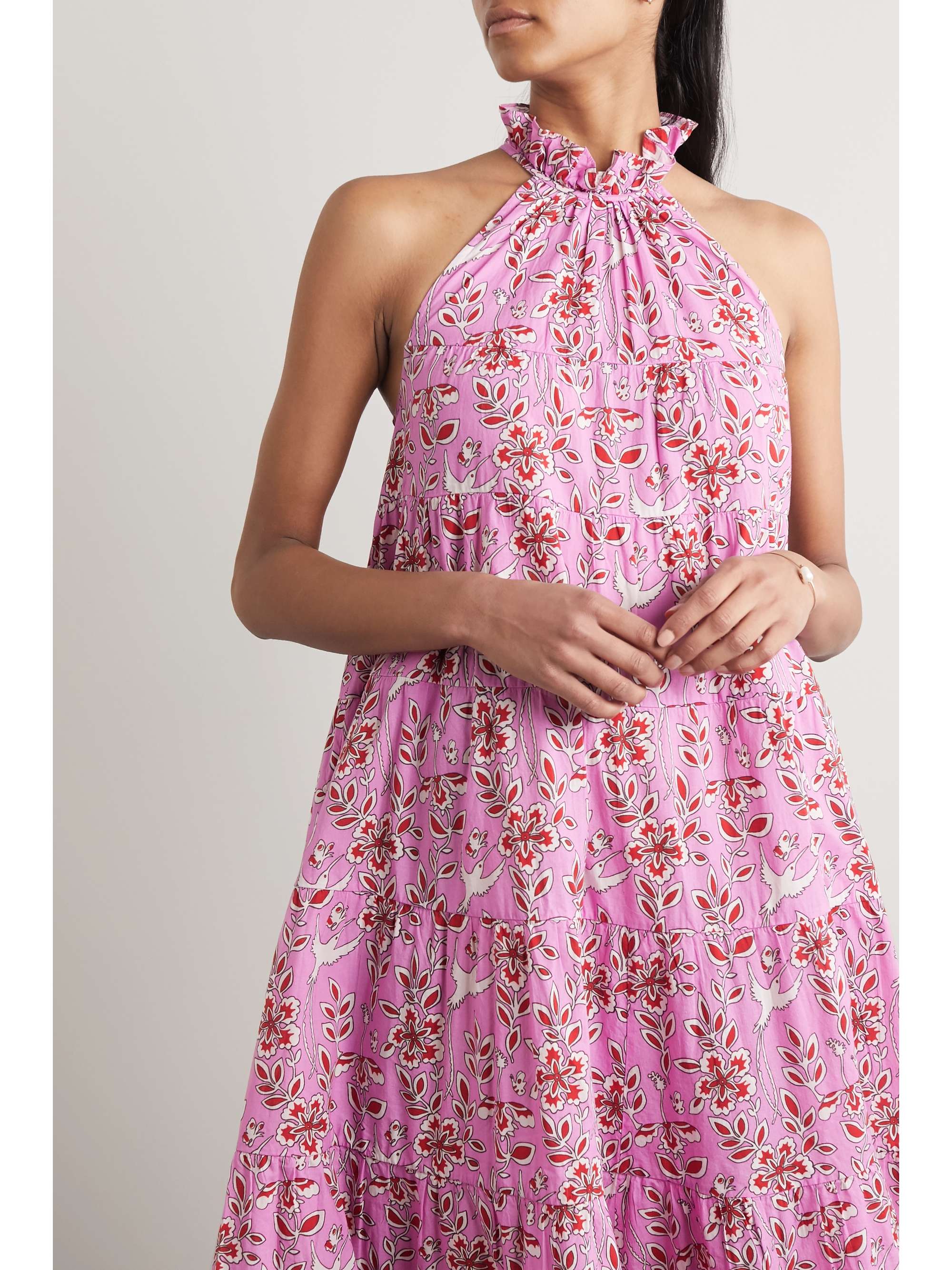 RHODE Julia tiered floral-print cotton-voile halterneck dress