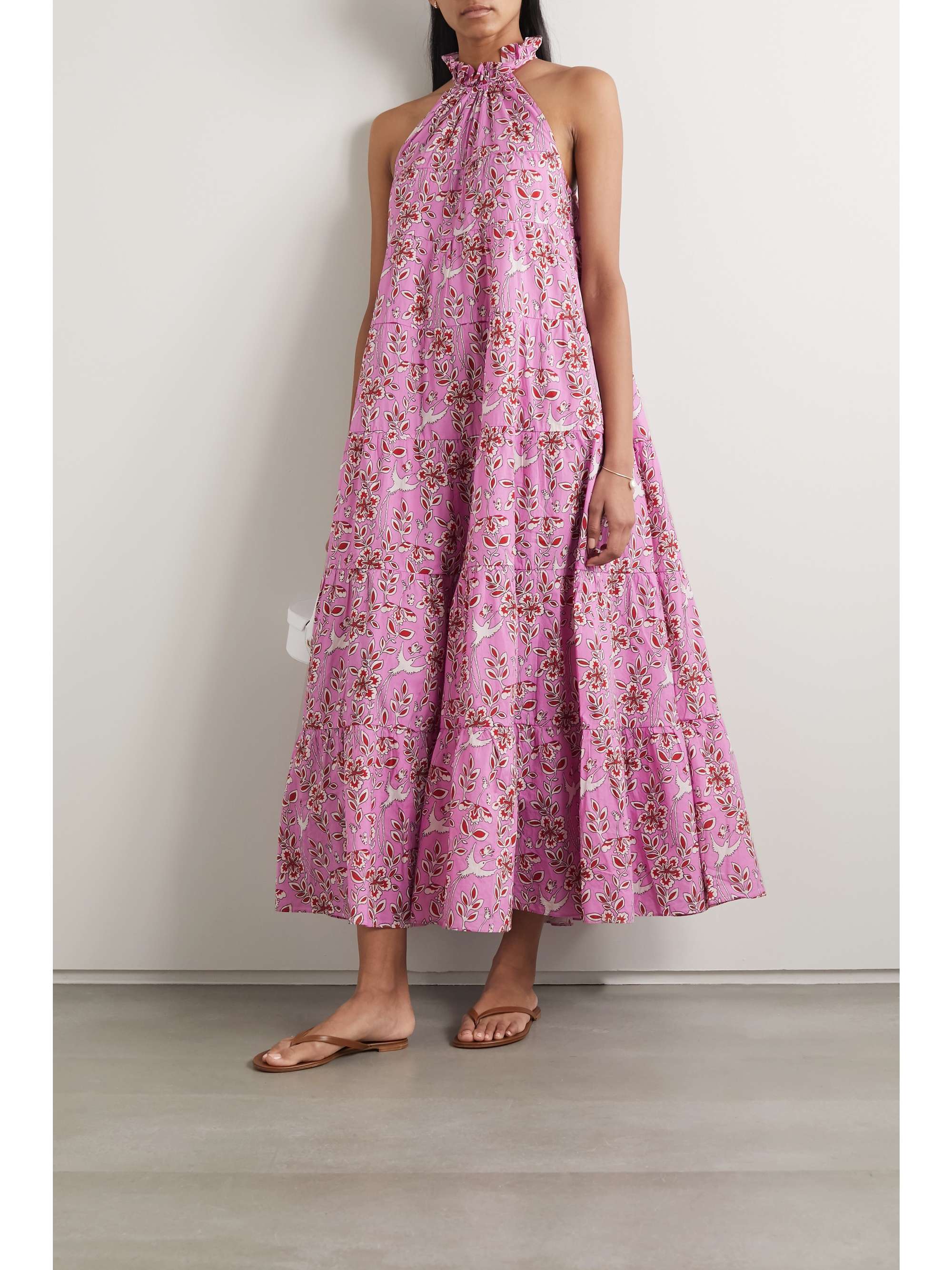 RHODE Julia tiered floral-print cotton-voile halterneck dress