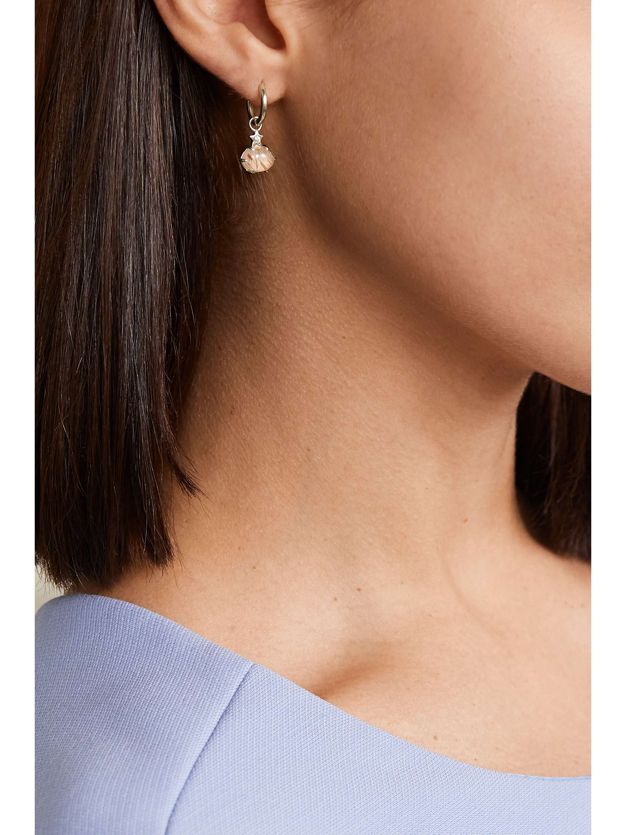ANDREA FOHRMAN Mini Cosmo 14-karat gold, moonstone and diamond hoop earrings