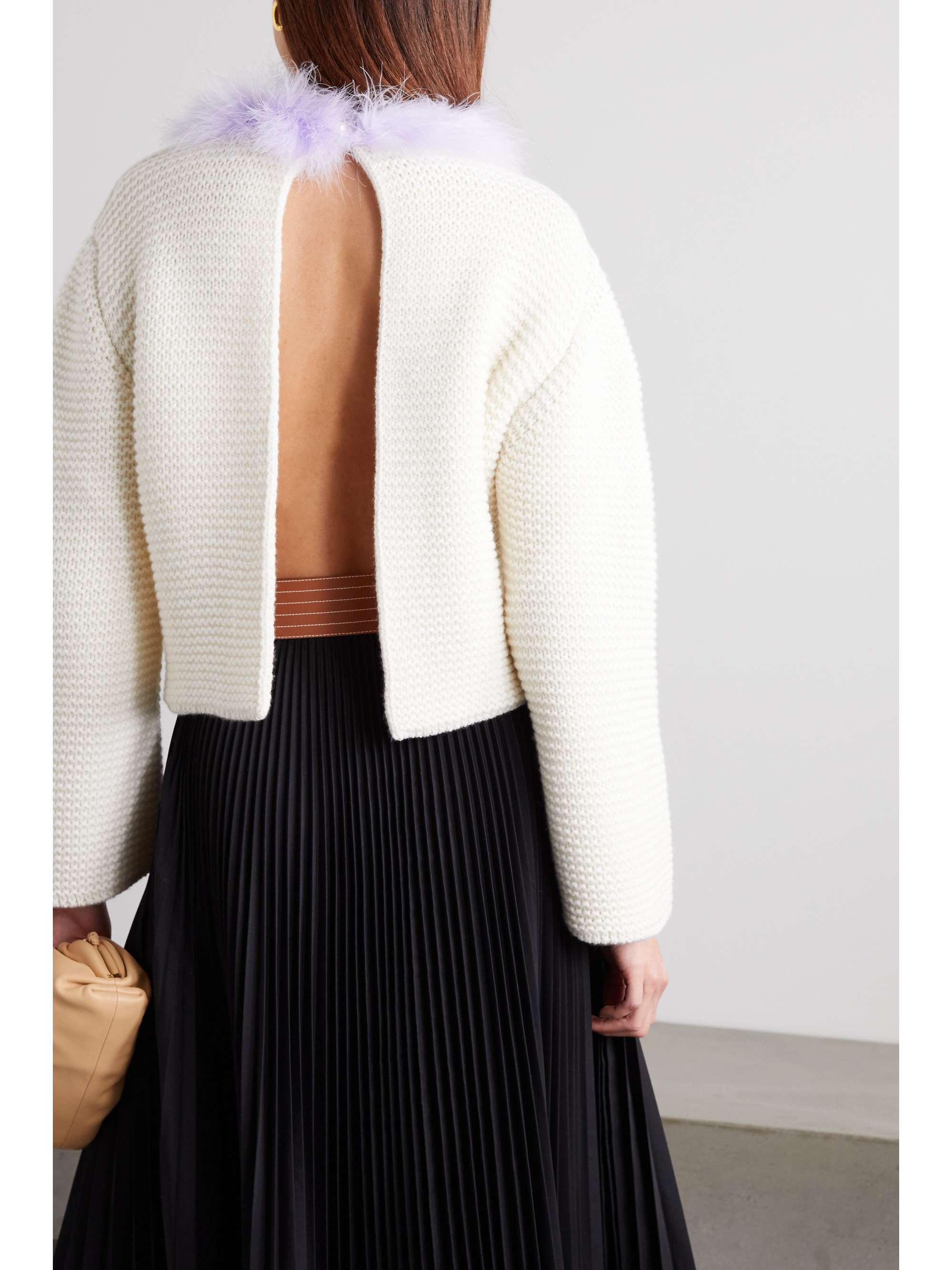 LOEWE Open-back feather-trimmed cashmere sweater