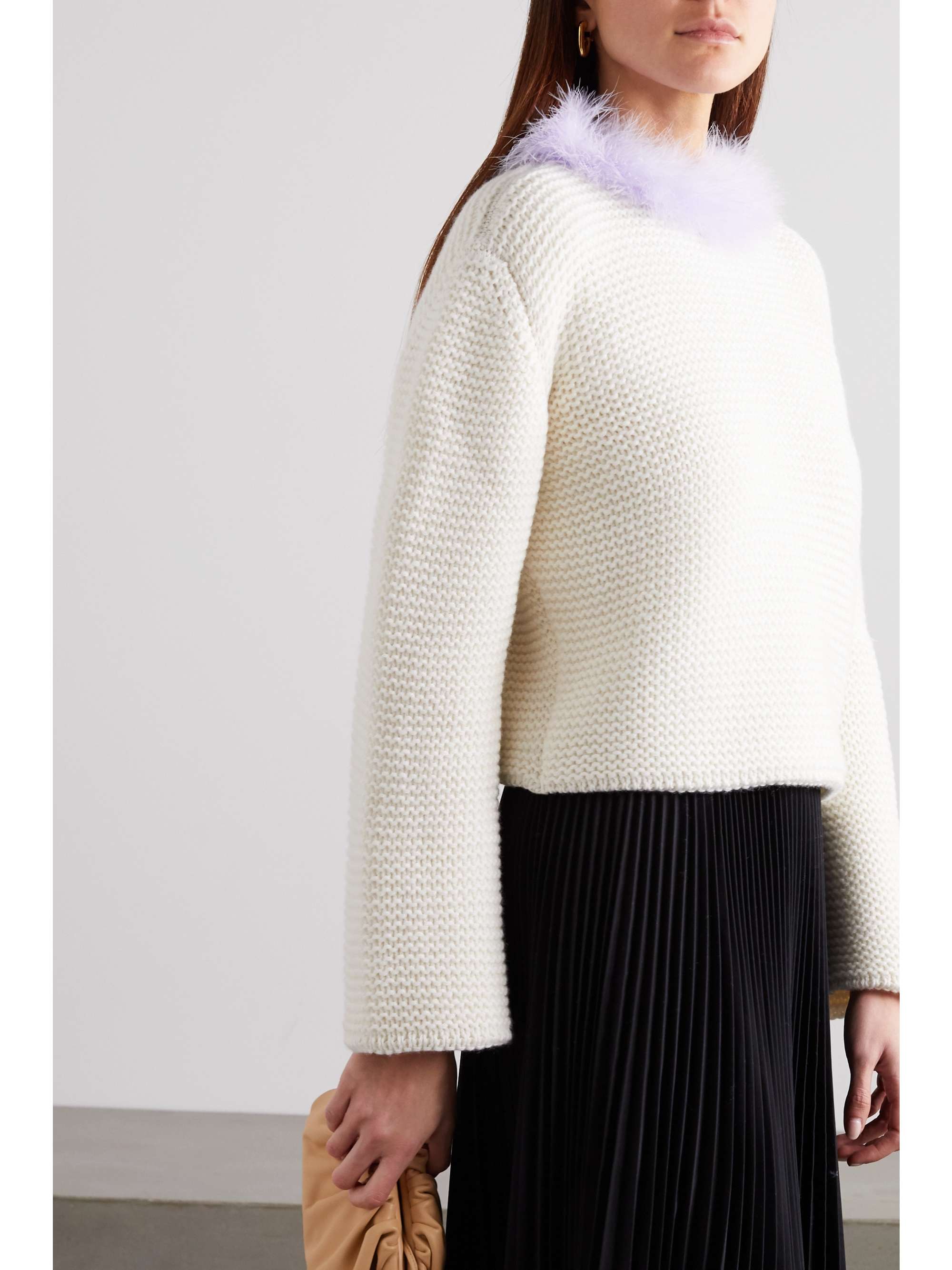LOEWE Open-back feather-trimmed cashmere sweater
