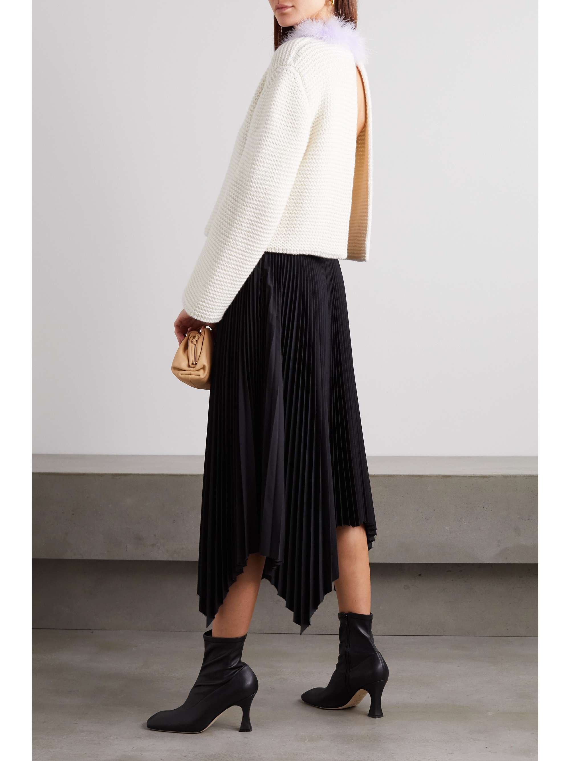 LOEWE Open-back feather-trimmed cashmere sweater