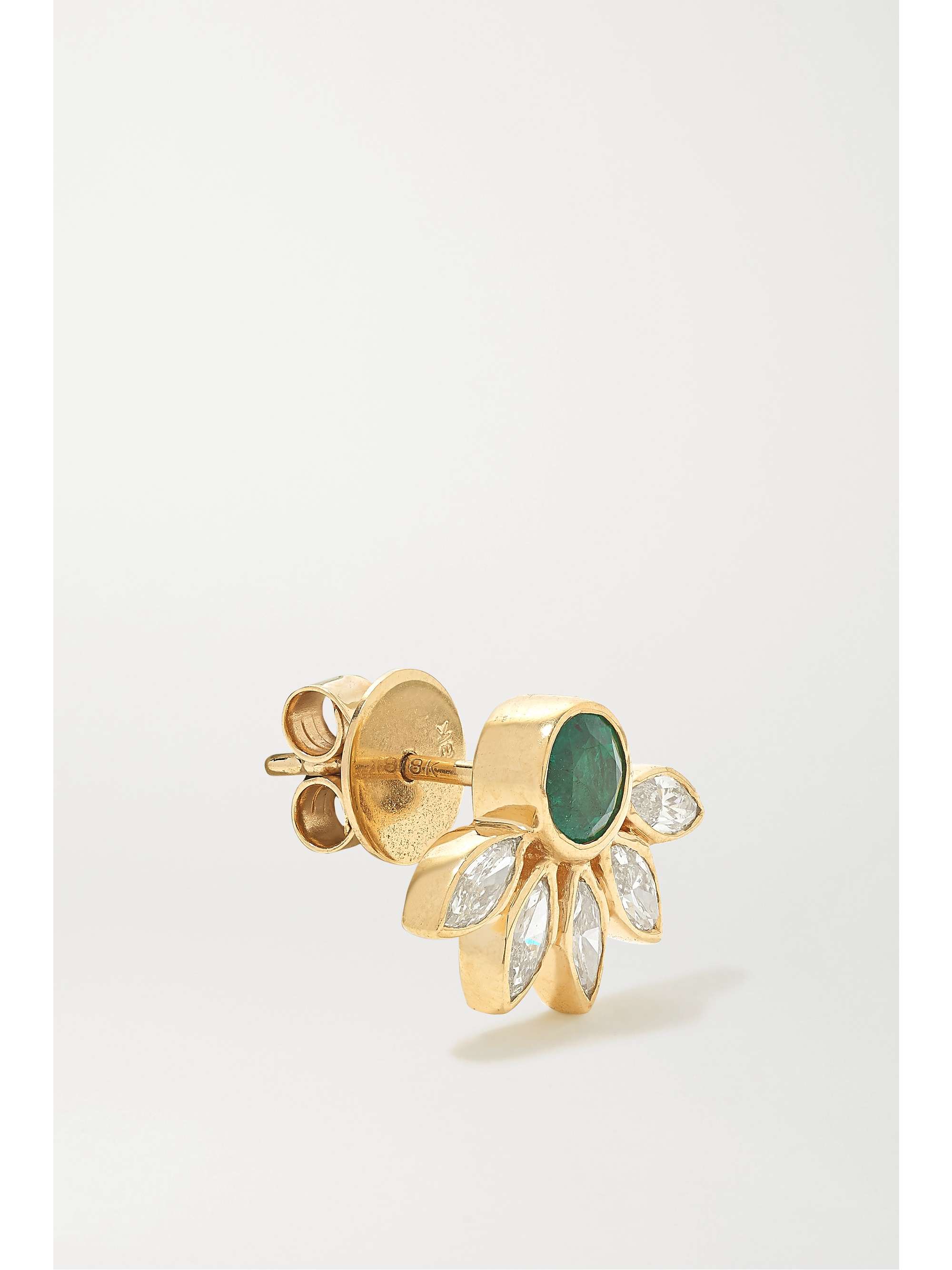 ILEANA MAKRI Grass Sunflower 18-karat gold, emerald and diamond earrings