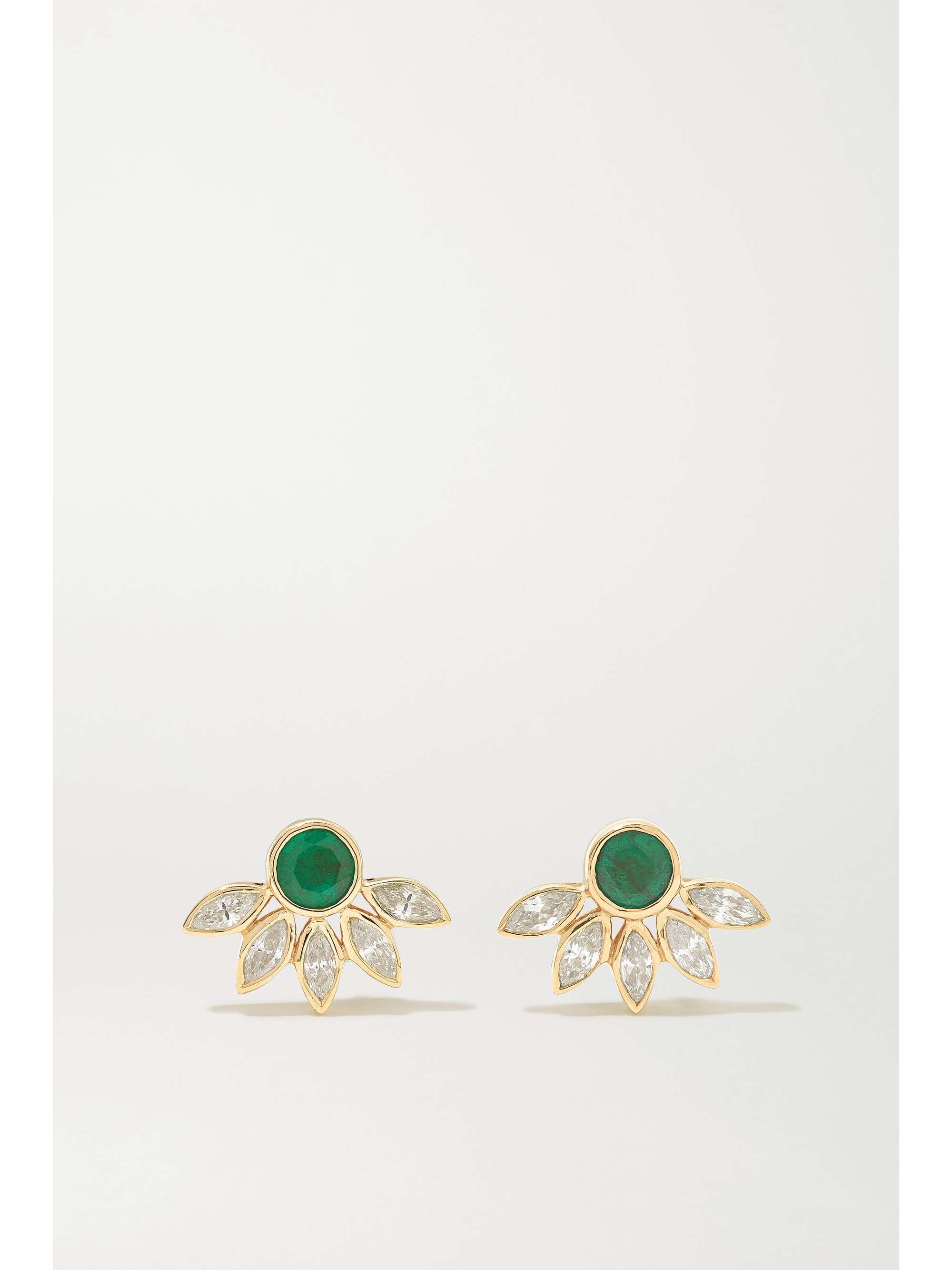 ILEANA MAKRI Grass Sunflower 18-karat gold, emerald and diamond earrings