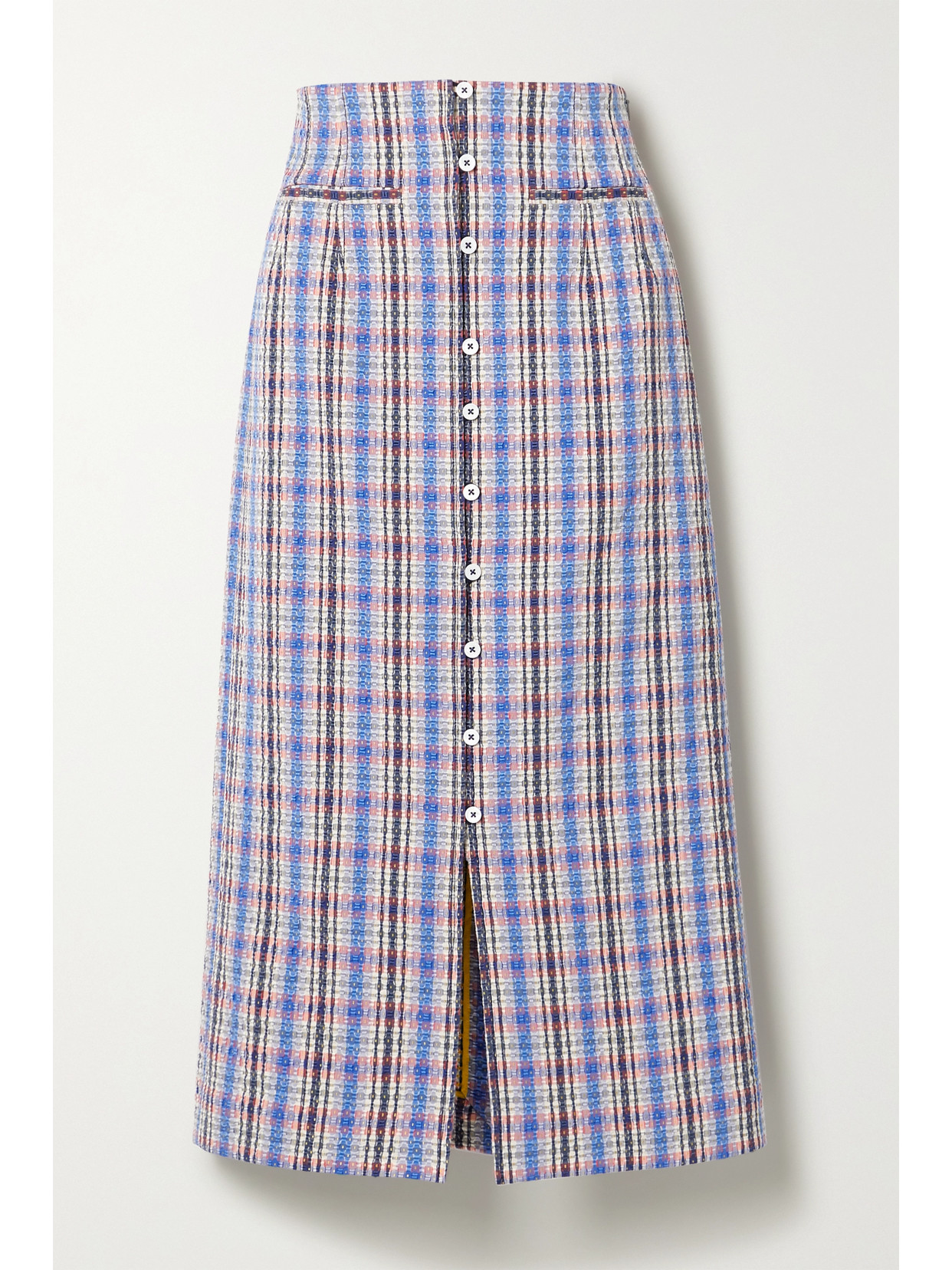 Rosie Assoulin Checked Cotton-blend Jacquard Midi Skirt In Blue