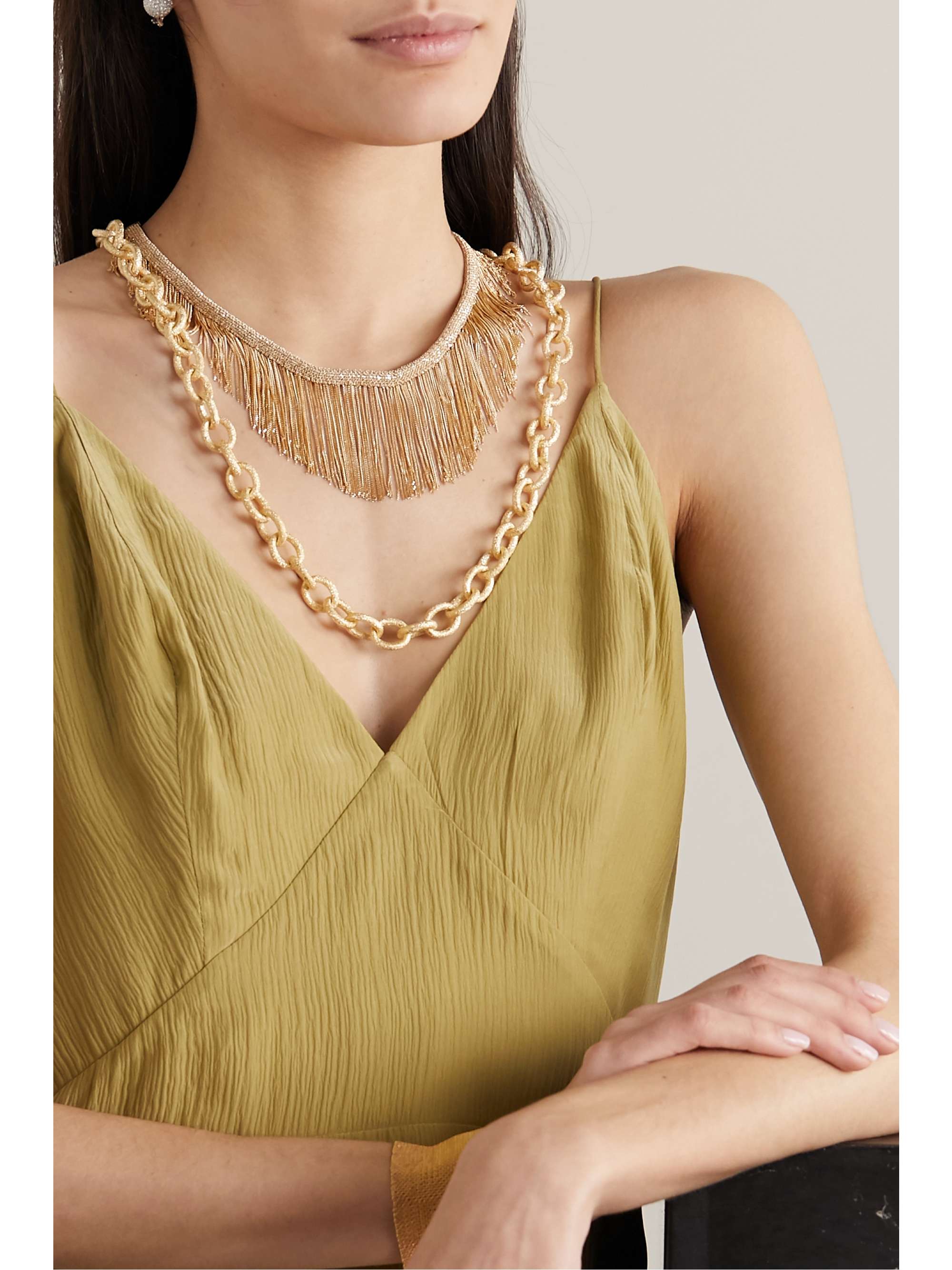 CAROLINA BUCCI Fringe 18-karat gold and silk necklace