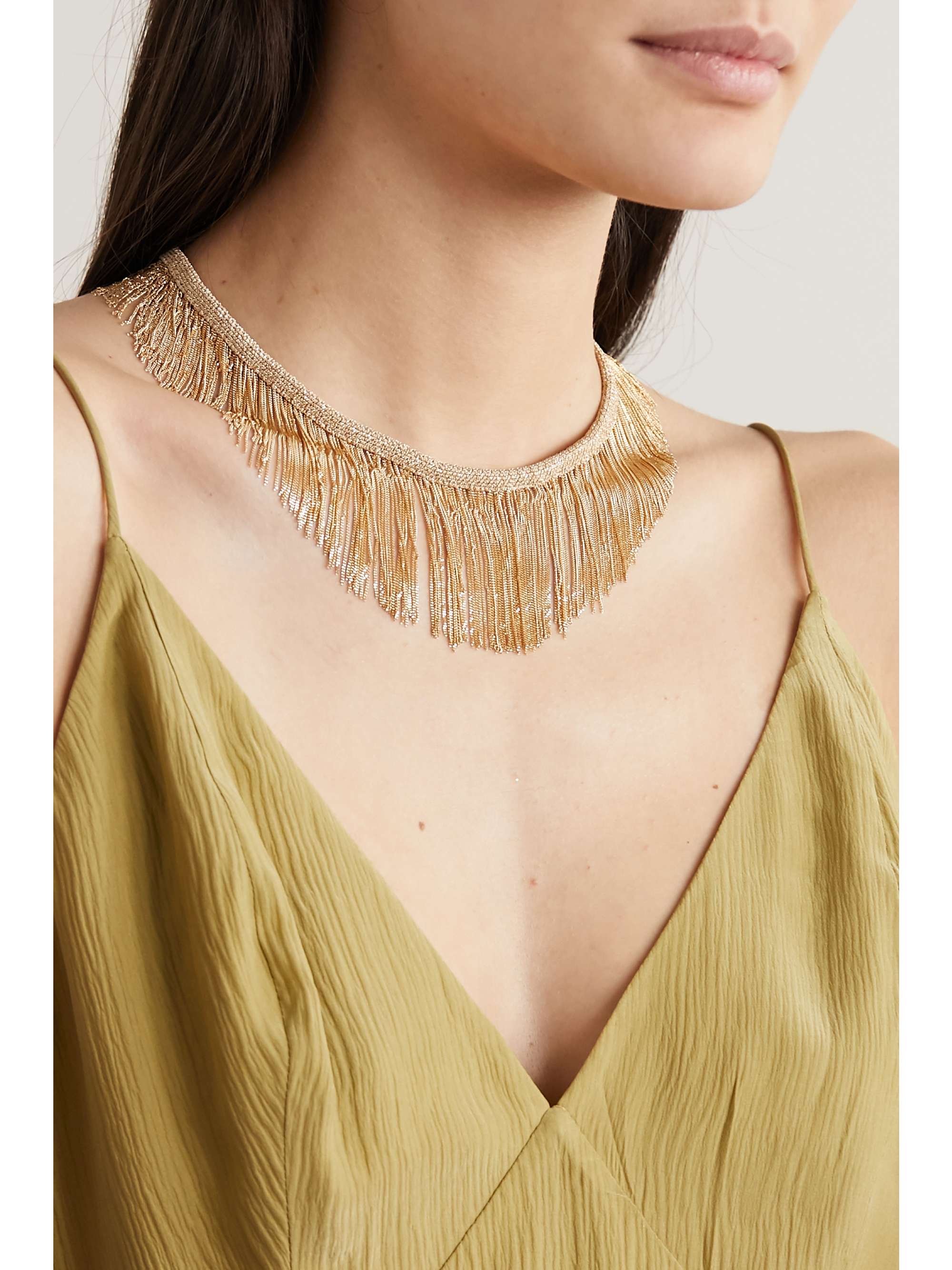 CAROLINA BUCCI Fringe 18-karat gold and silk necklace