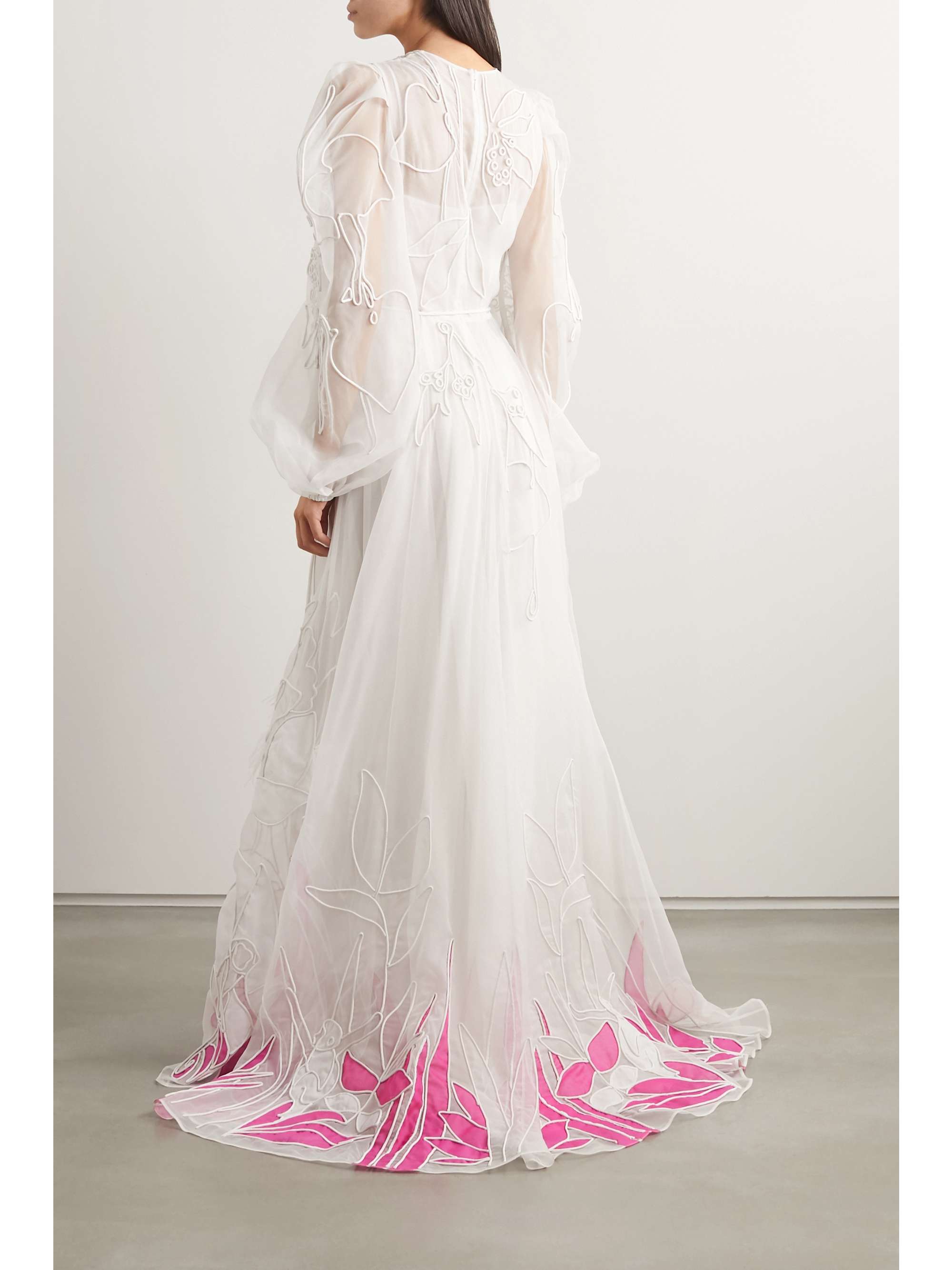 VALENTINO GARAVANI Feather-trimmed embroidered silk-organza gown