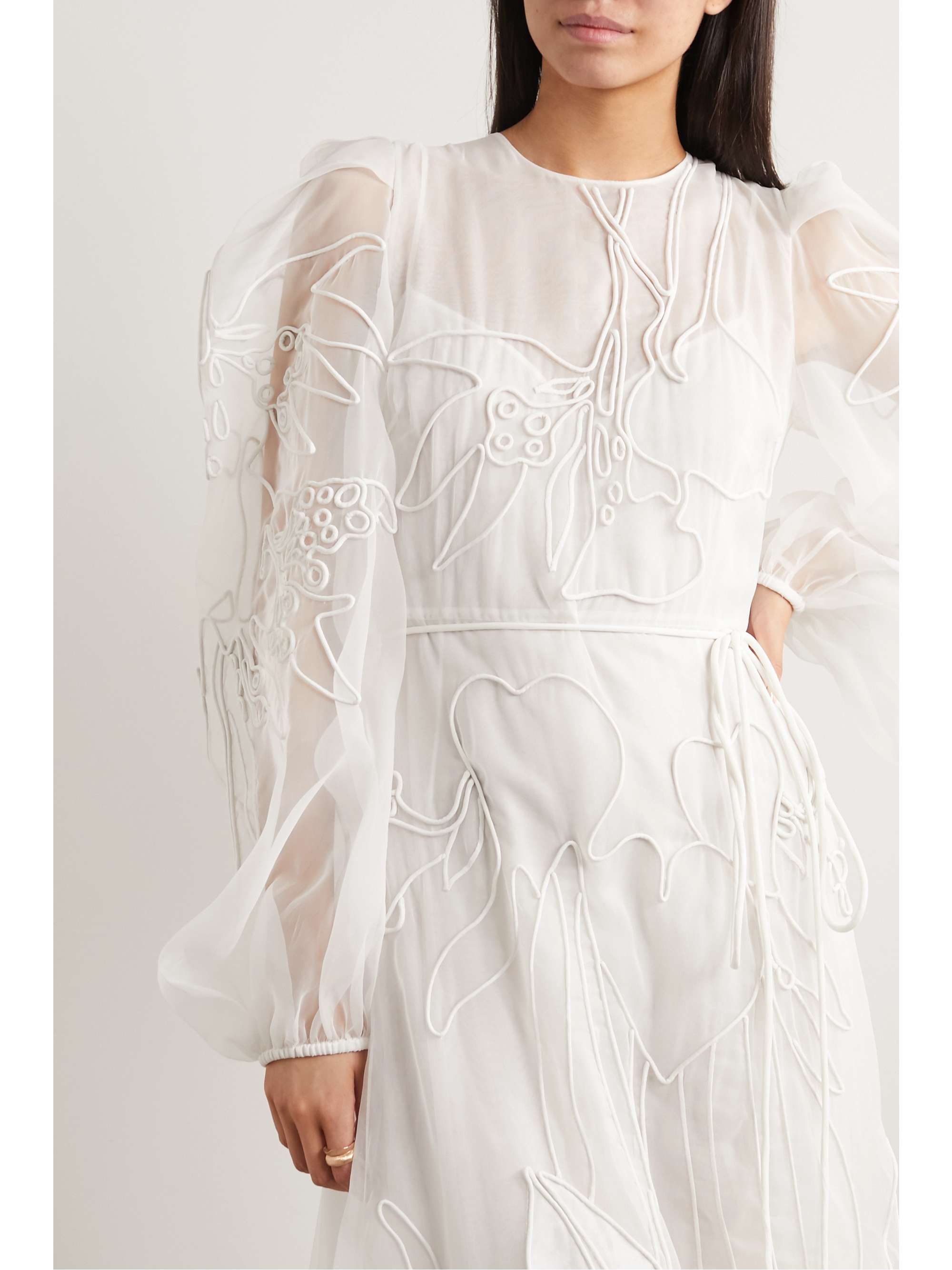 VALENTINO GARAVANI Feather-trimmed embroidered silk-organza gown
