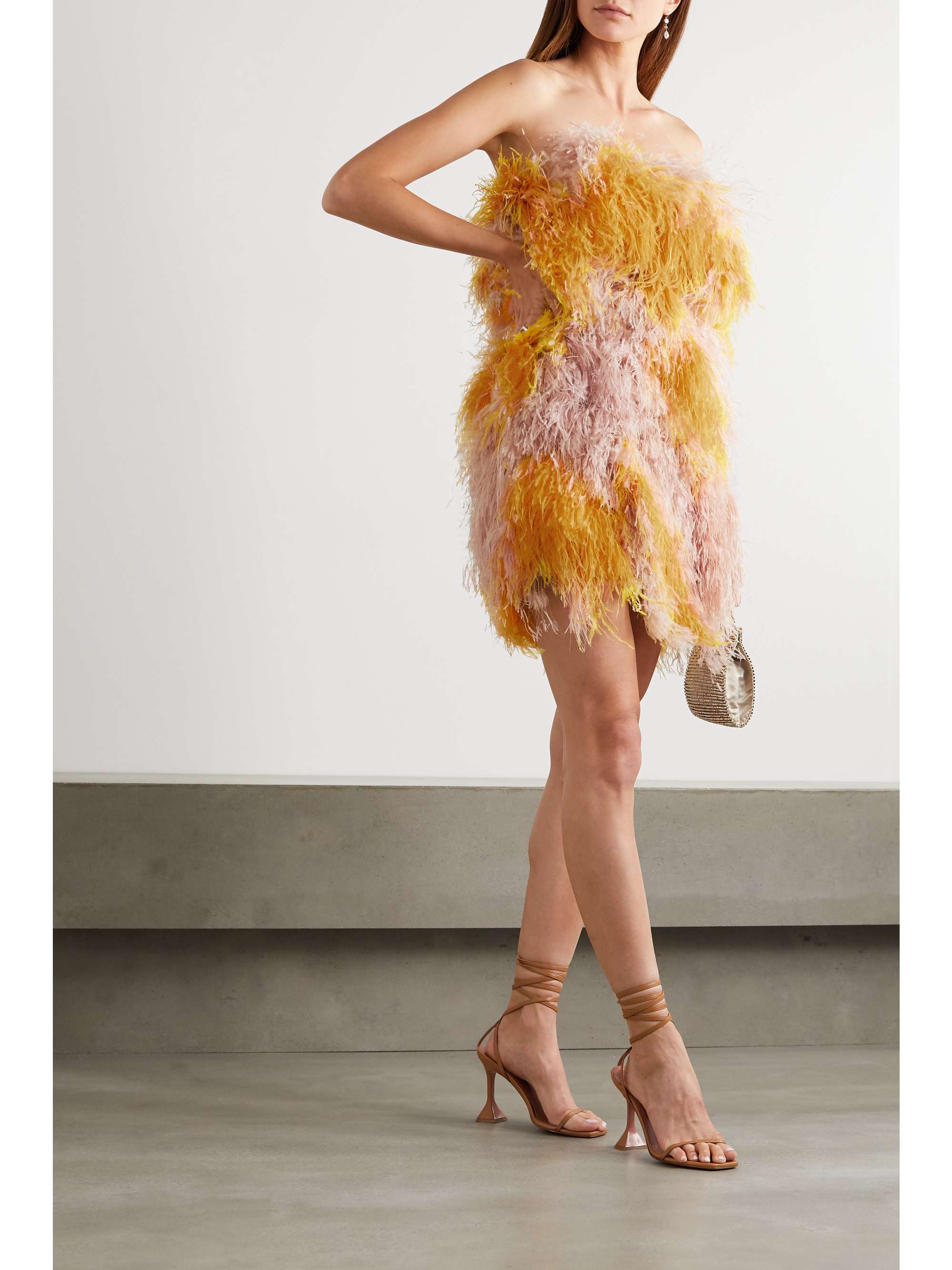 strapless feather dress