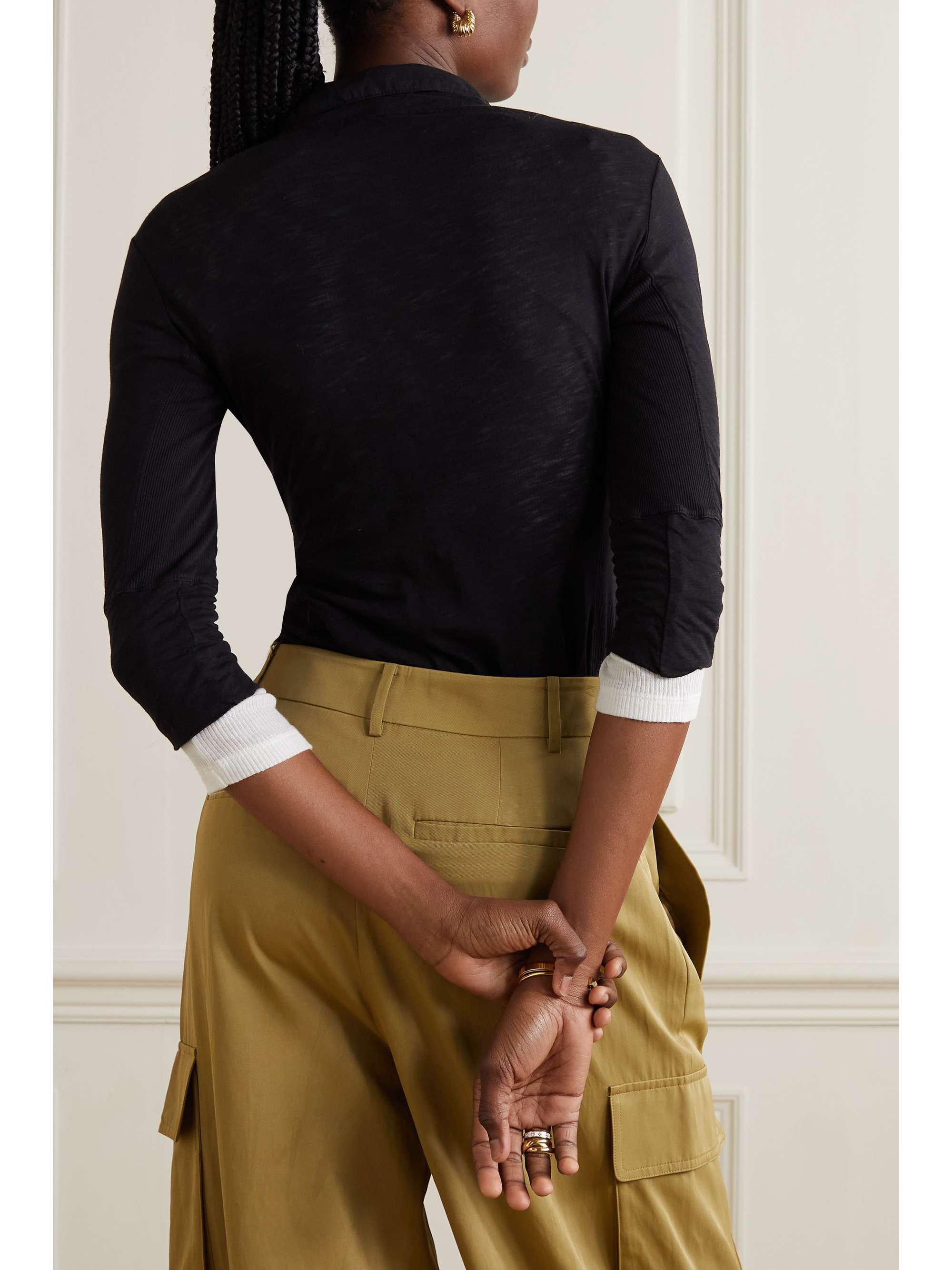 JAMES PERSE Jersey-paneled slub-cotton shirt