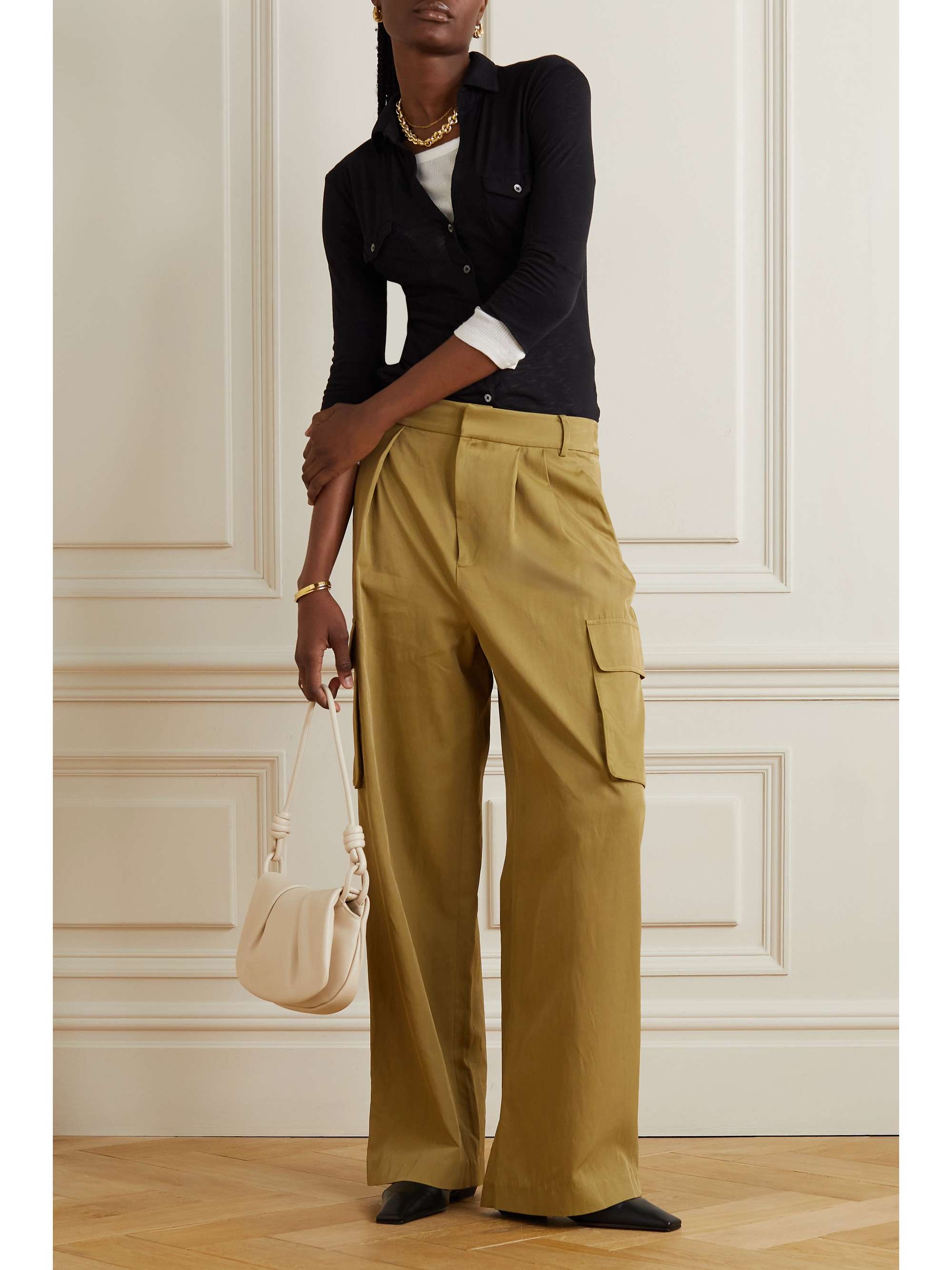 JAMES PERSE Jersey-paneled slub-cotton shirt