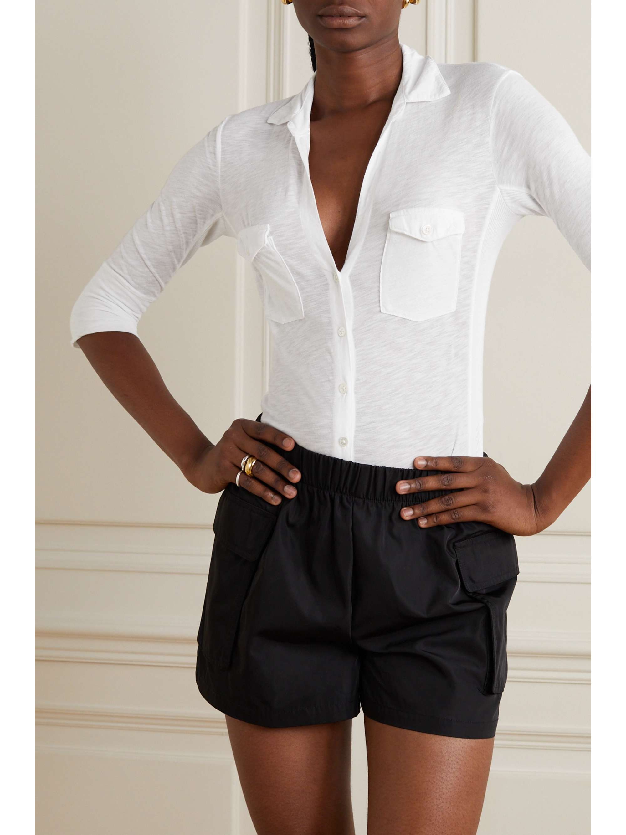 JAMES PERSE Jersey-paneled slub-cotton shirt