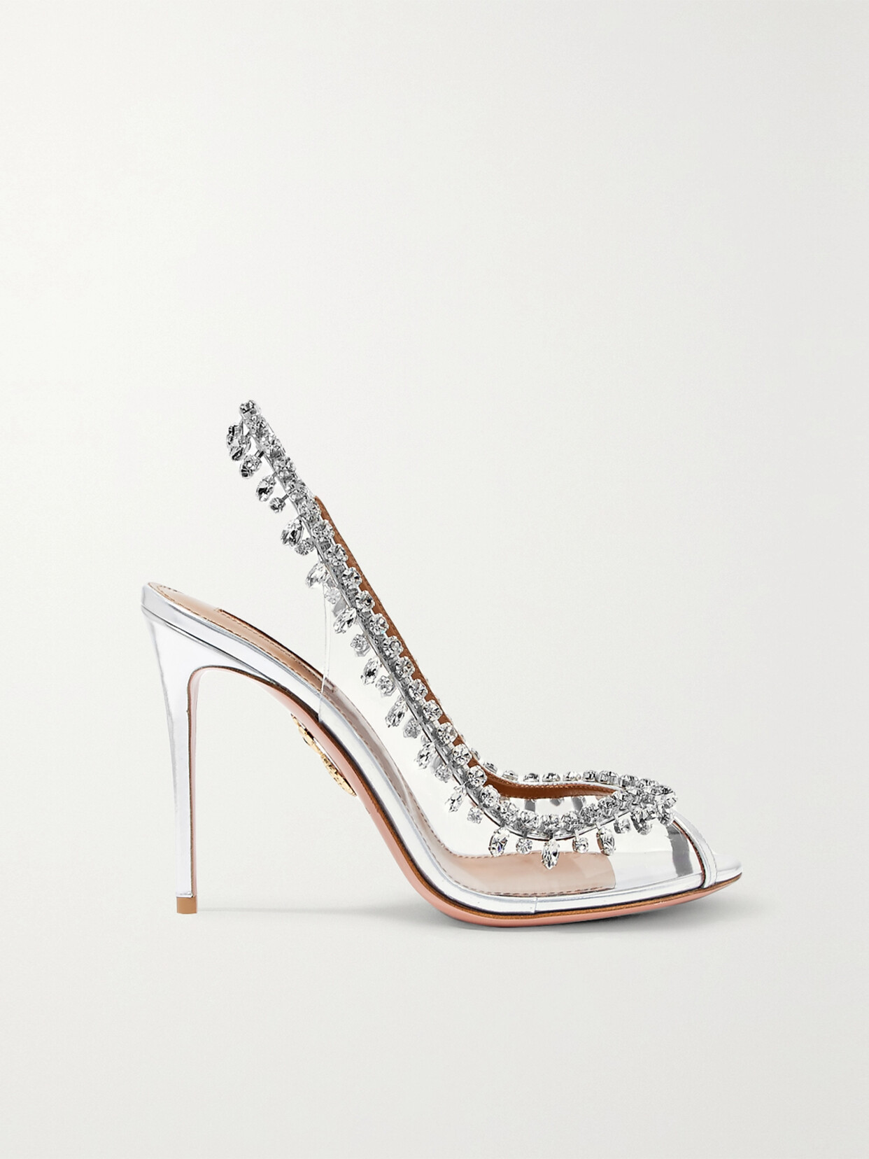 Aquazzura Temptation Embellished Metallic Leather And Pvc Slingback Pumps - Silver
