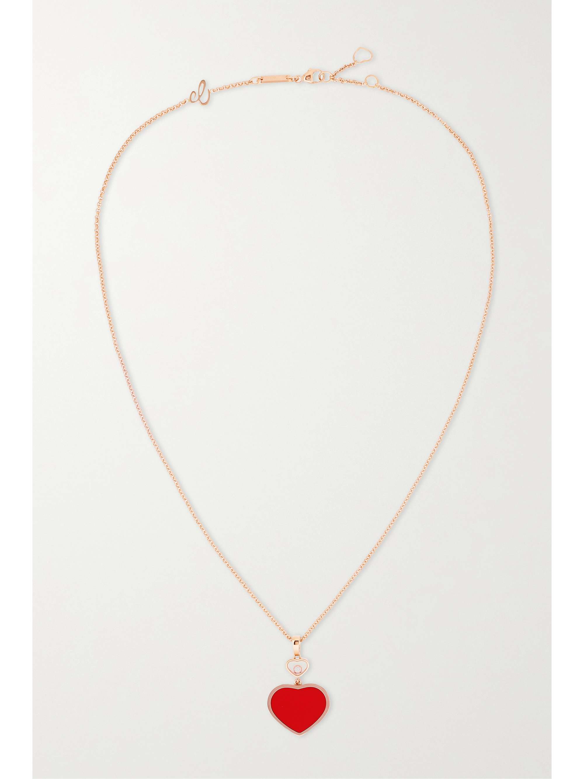 CHOPARD Happy Hearts 18-karat rose gold, onyx and diamond necklace