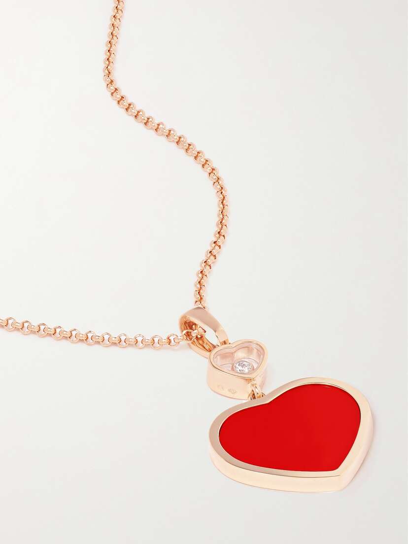 Chopard Happy Hearts 18-karat Rose Gold, Diamond And Red Stone Necklace