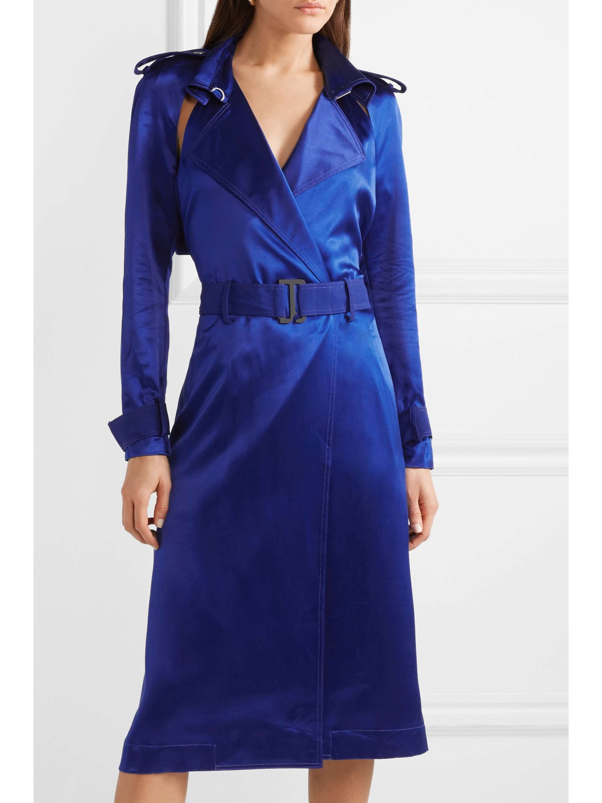 DION LEE Belted cutout mulberry silk-satin dress