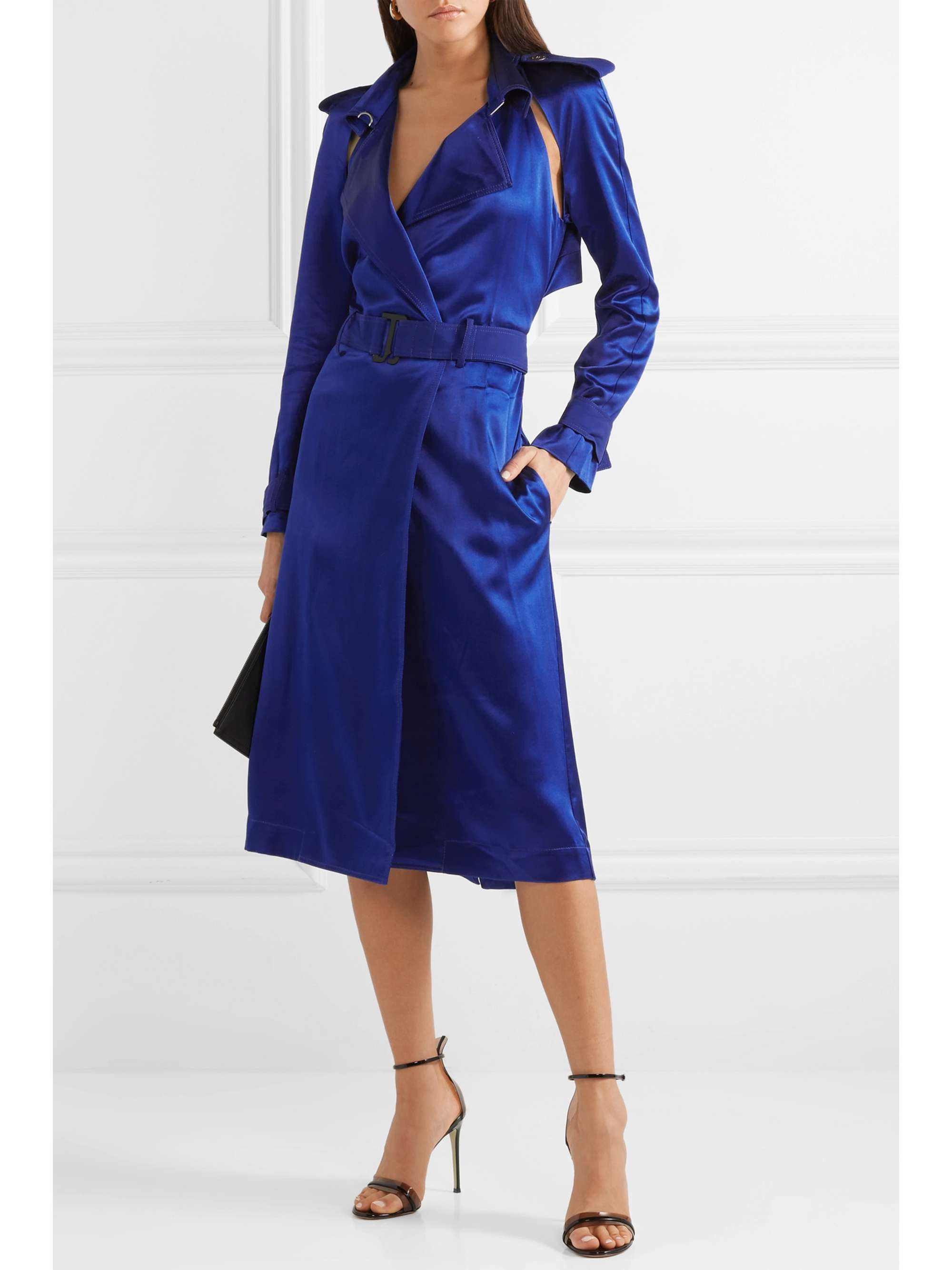 DION LEE Belted cutout mulberry silk-satin dress