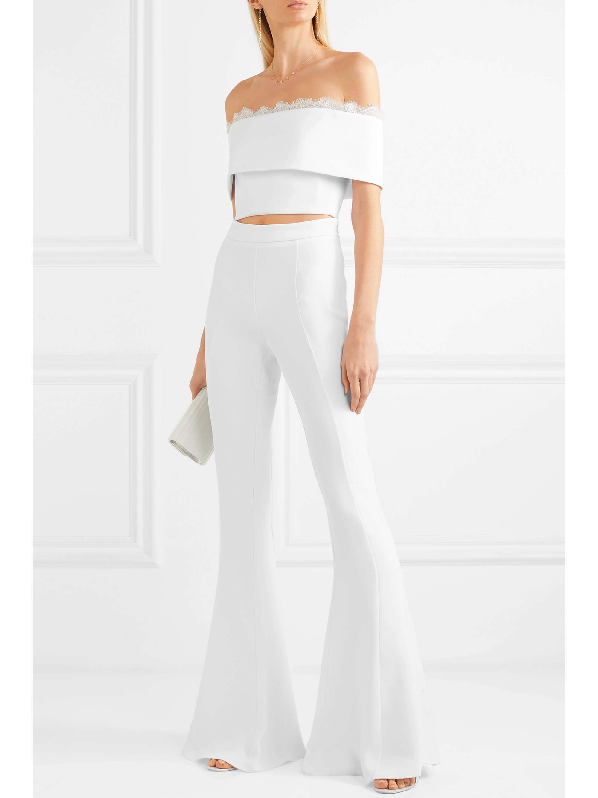 white stretch flare pants