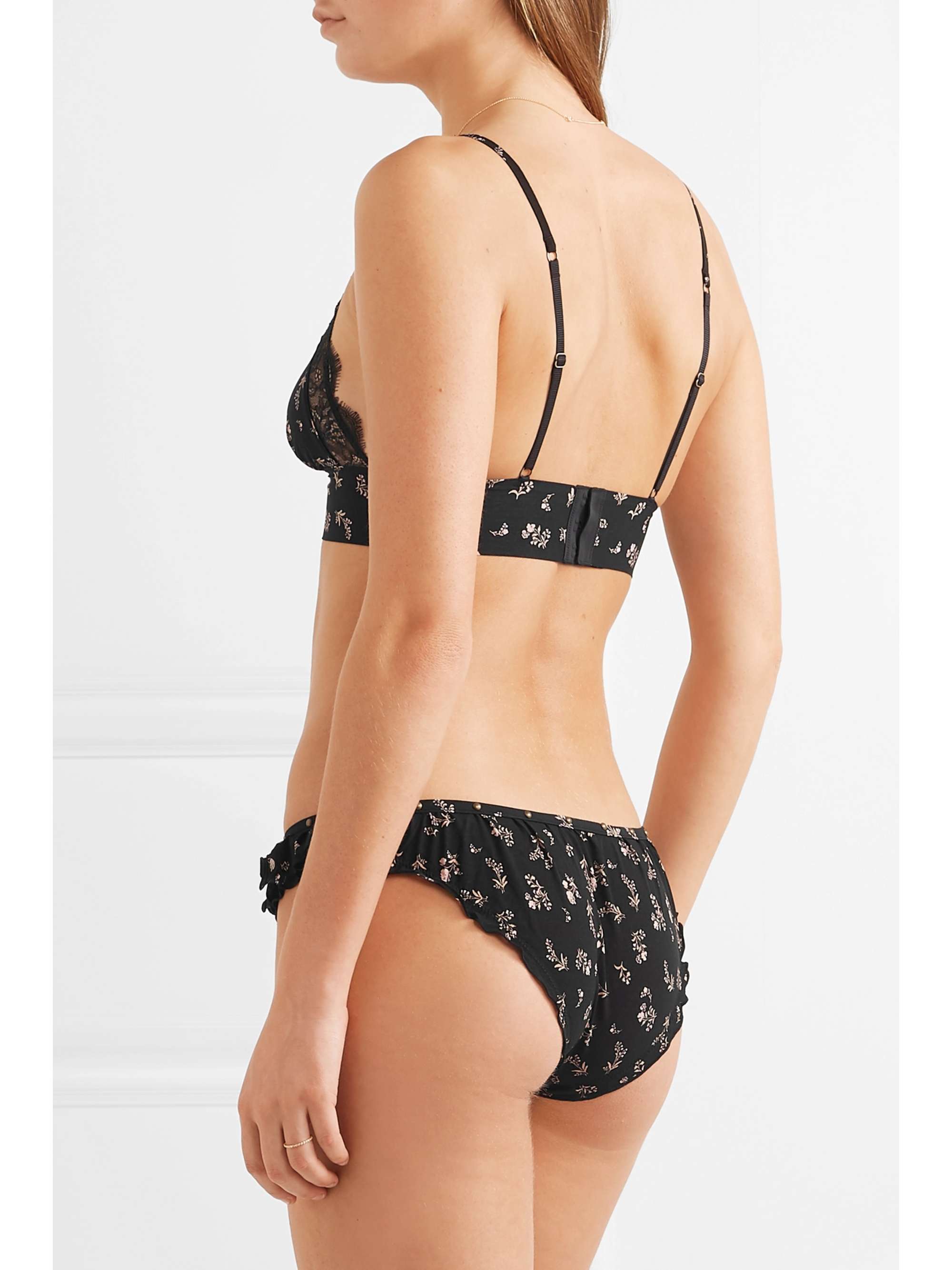 LOVE STORIES Ivy studded ruffled floral-print stretch briefs