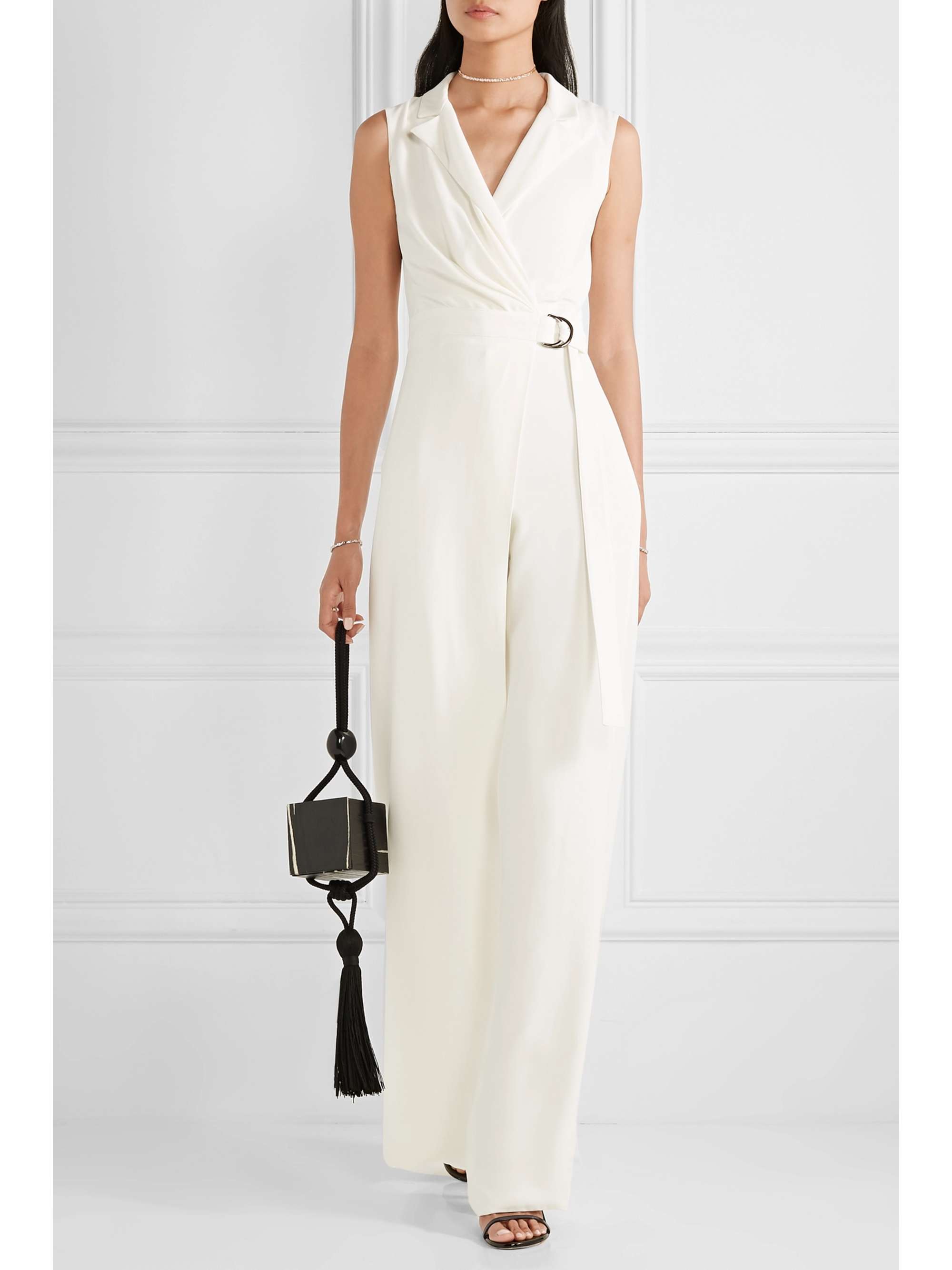 BURNETT NEW YORK Belted layered crepe jumpsuit