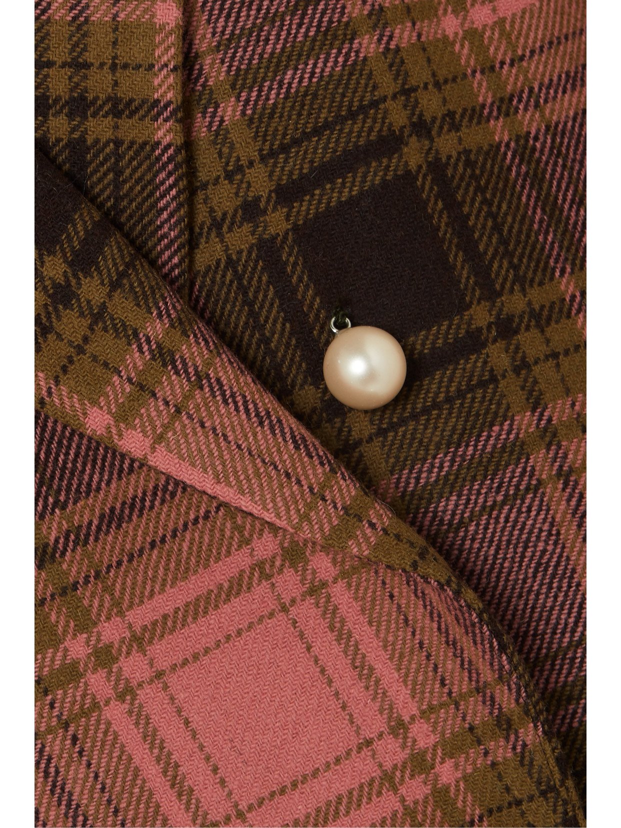 Mother Of Pearl Mable Embellished Double-breasted Checked Wool Coat In Brown