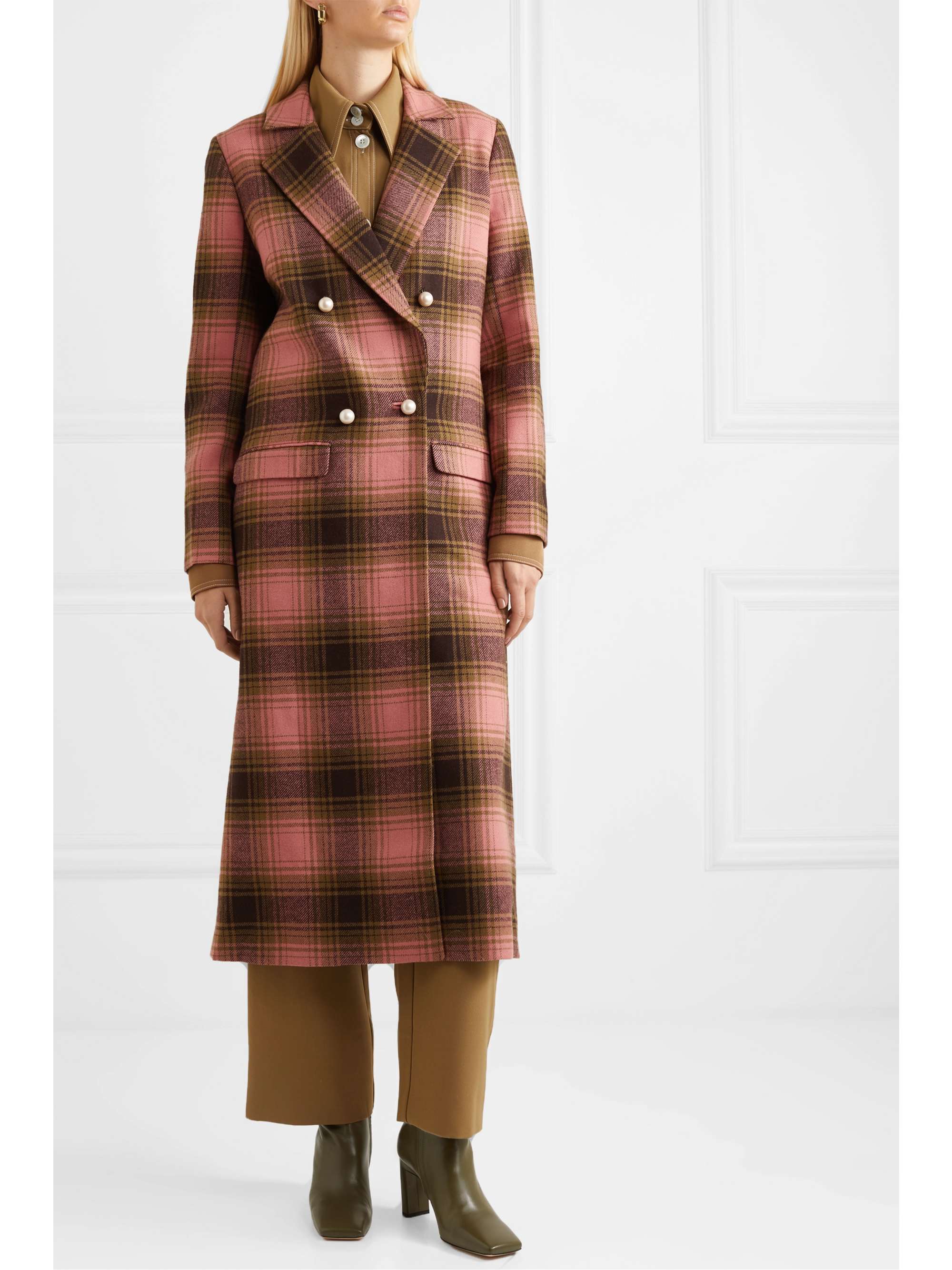 MOTHER OF PEARL Mable embellished double-breasted checked wool coat