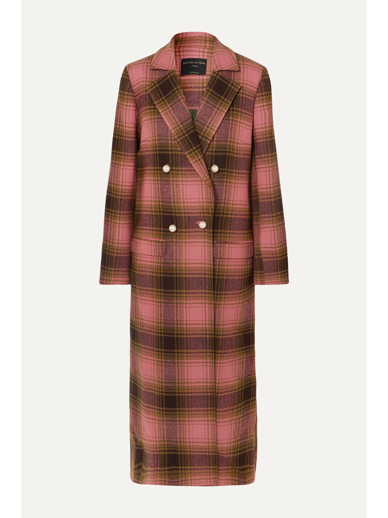 Mother Of Pearl Mable Embellished Double-breasted Checked Wool Coat In Brown