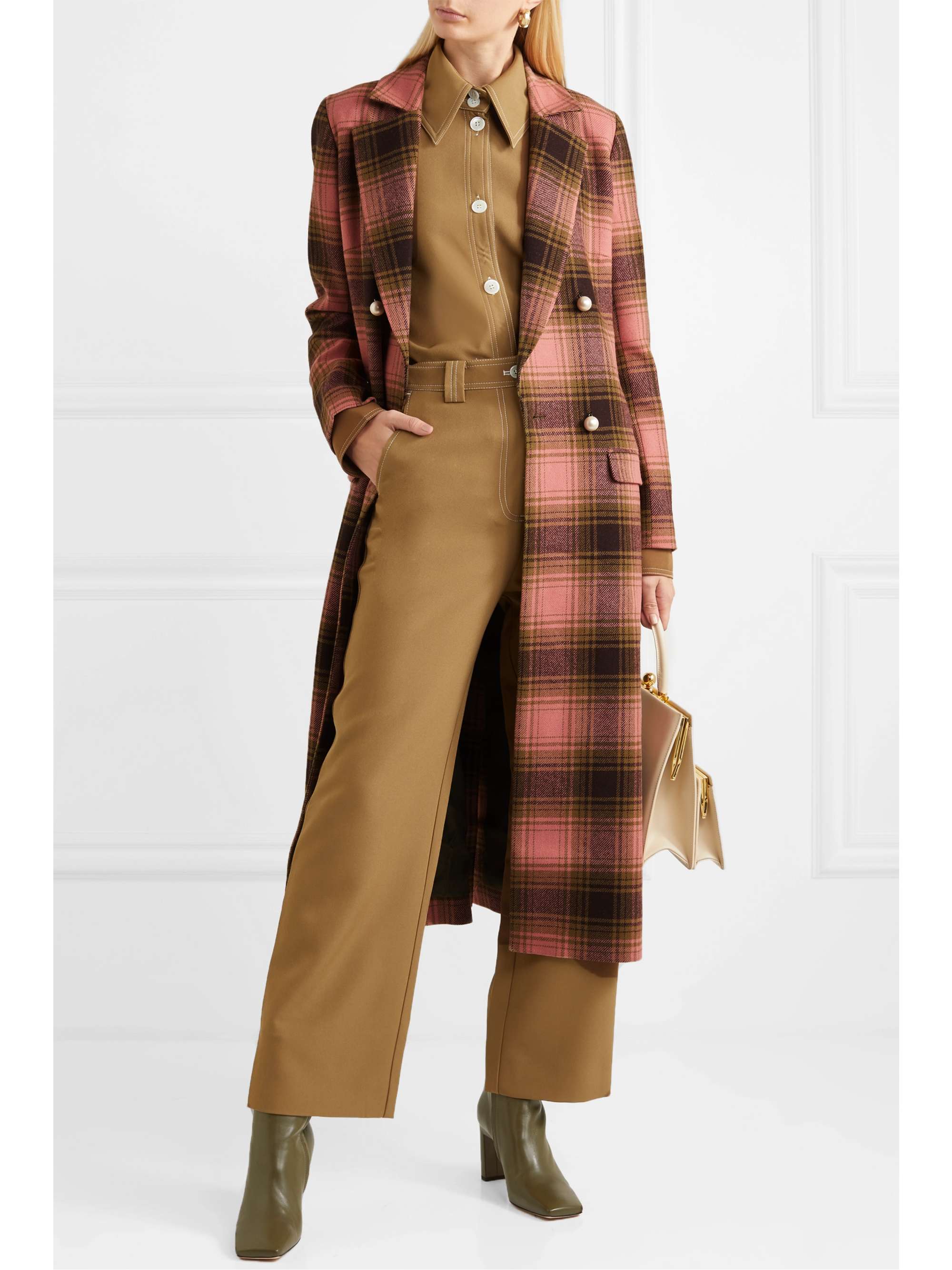 MOTHER OF PEARL Mable embellished double-breasted checked wool coat