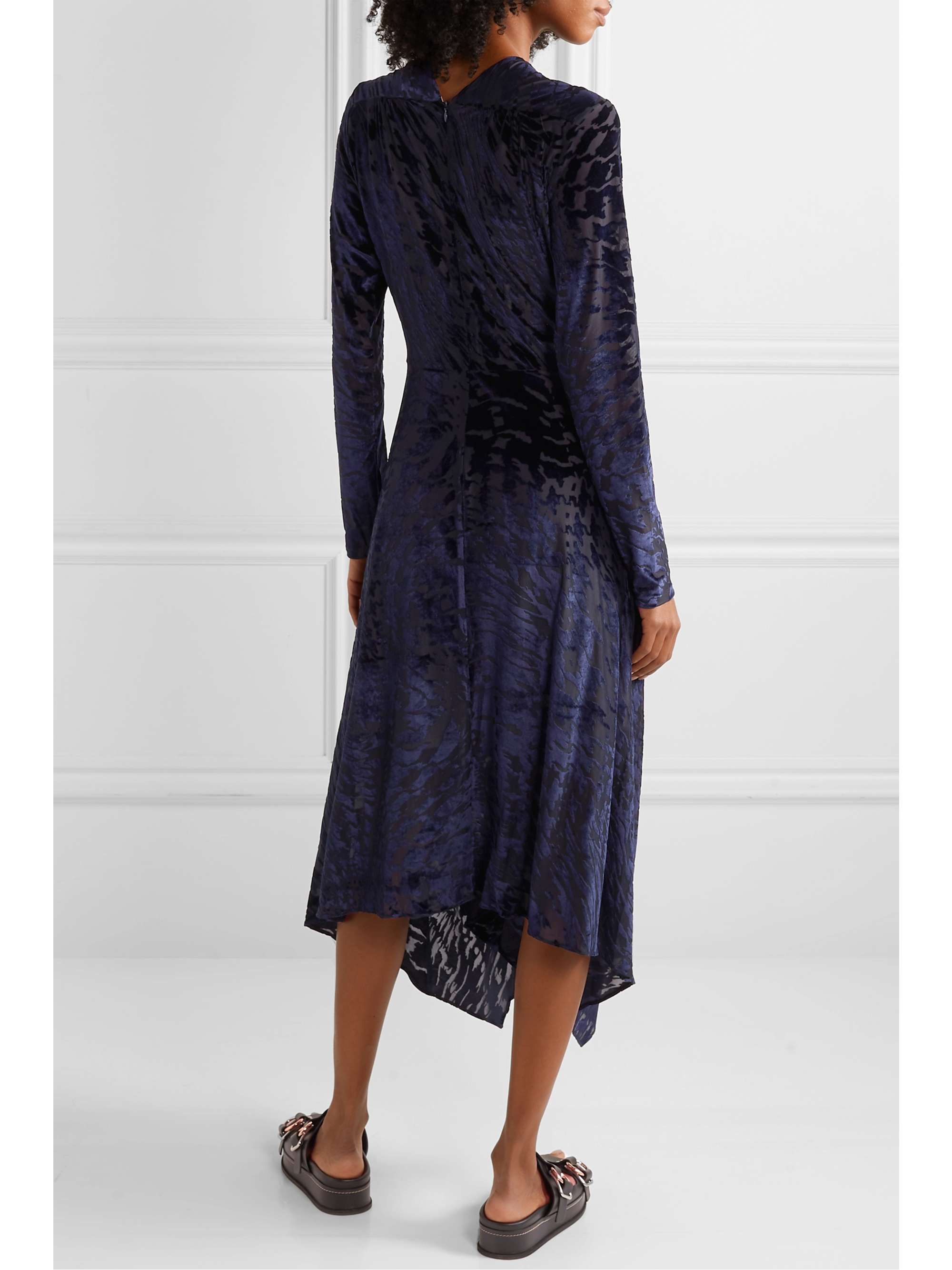 HOUSE OF HOLLAND Knotted stretch devoré-velvet midi dress