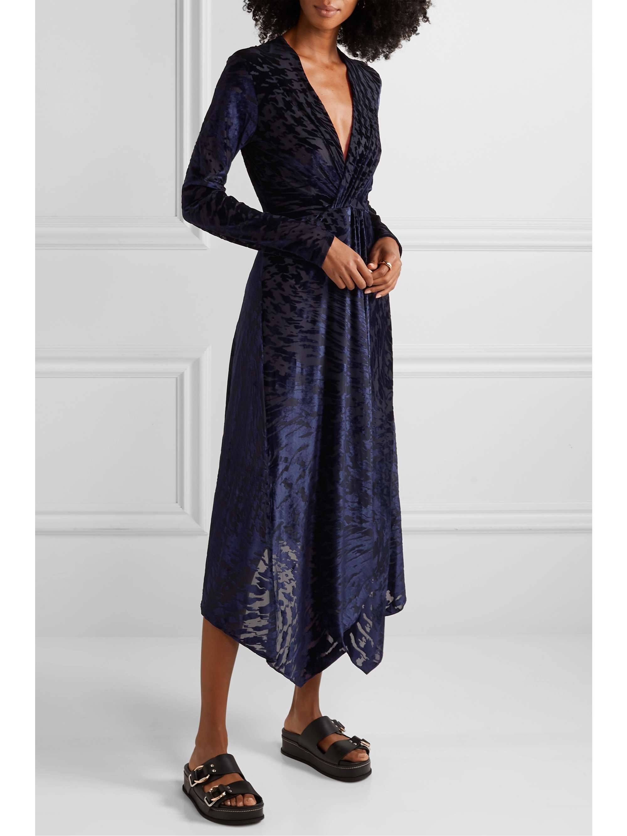 HOUSE OF HOLLAND Knotted stretch devoré-velvet midi dress