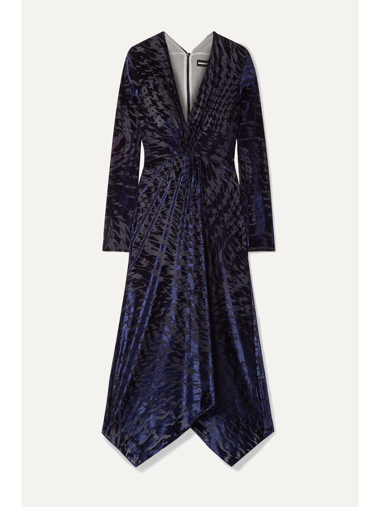 HOUSE OF HOLLAND - Knotted Stretch Devoré-velvet Midi Dress - Midnight blue