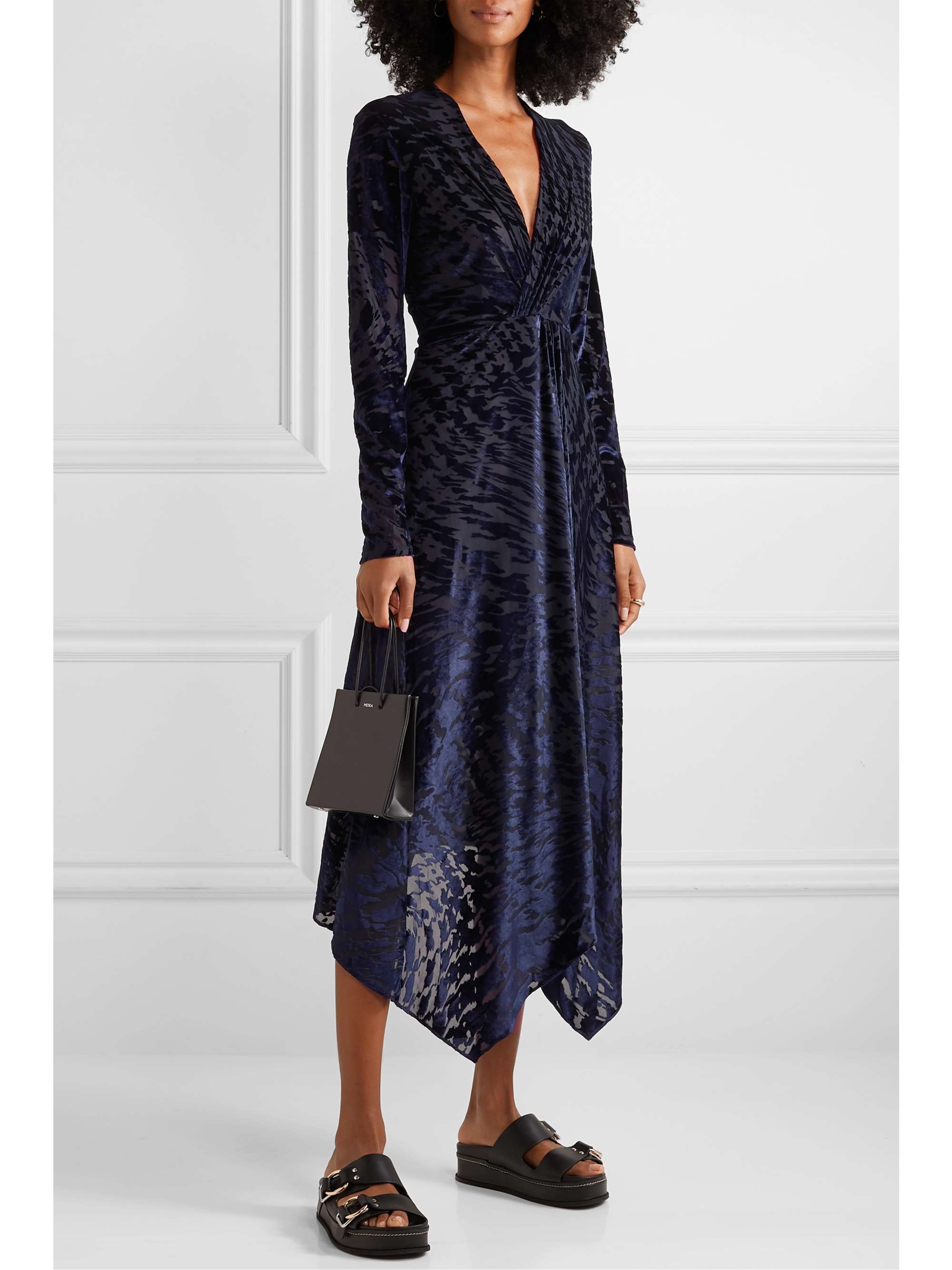 HOUSE OF HOLLAND Knotted stretch devoré-velvet midi dress