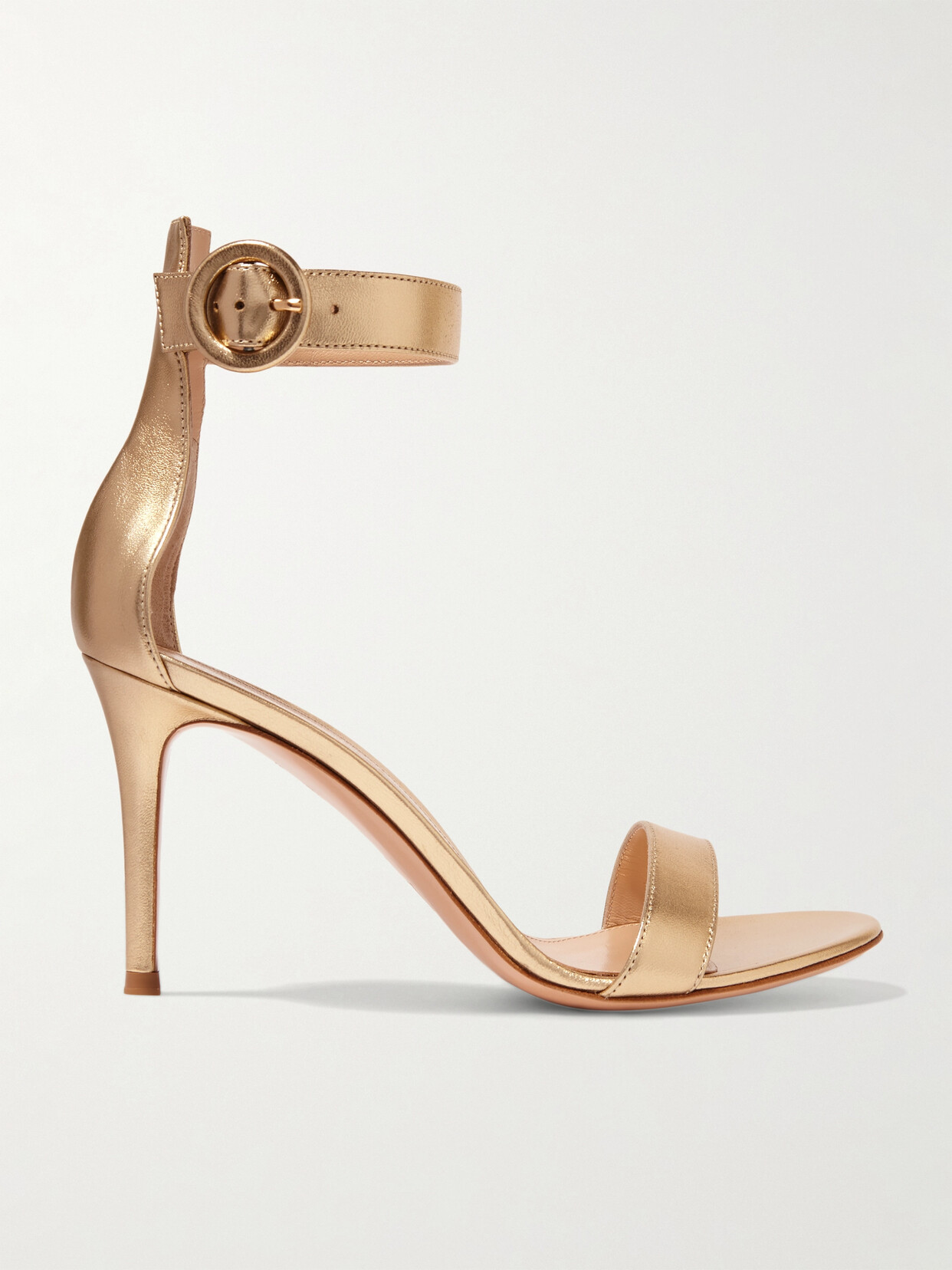 Shop Gianvito Rossi Portofino 85 Metallic Leather Sandals In Gold