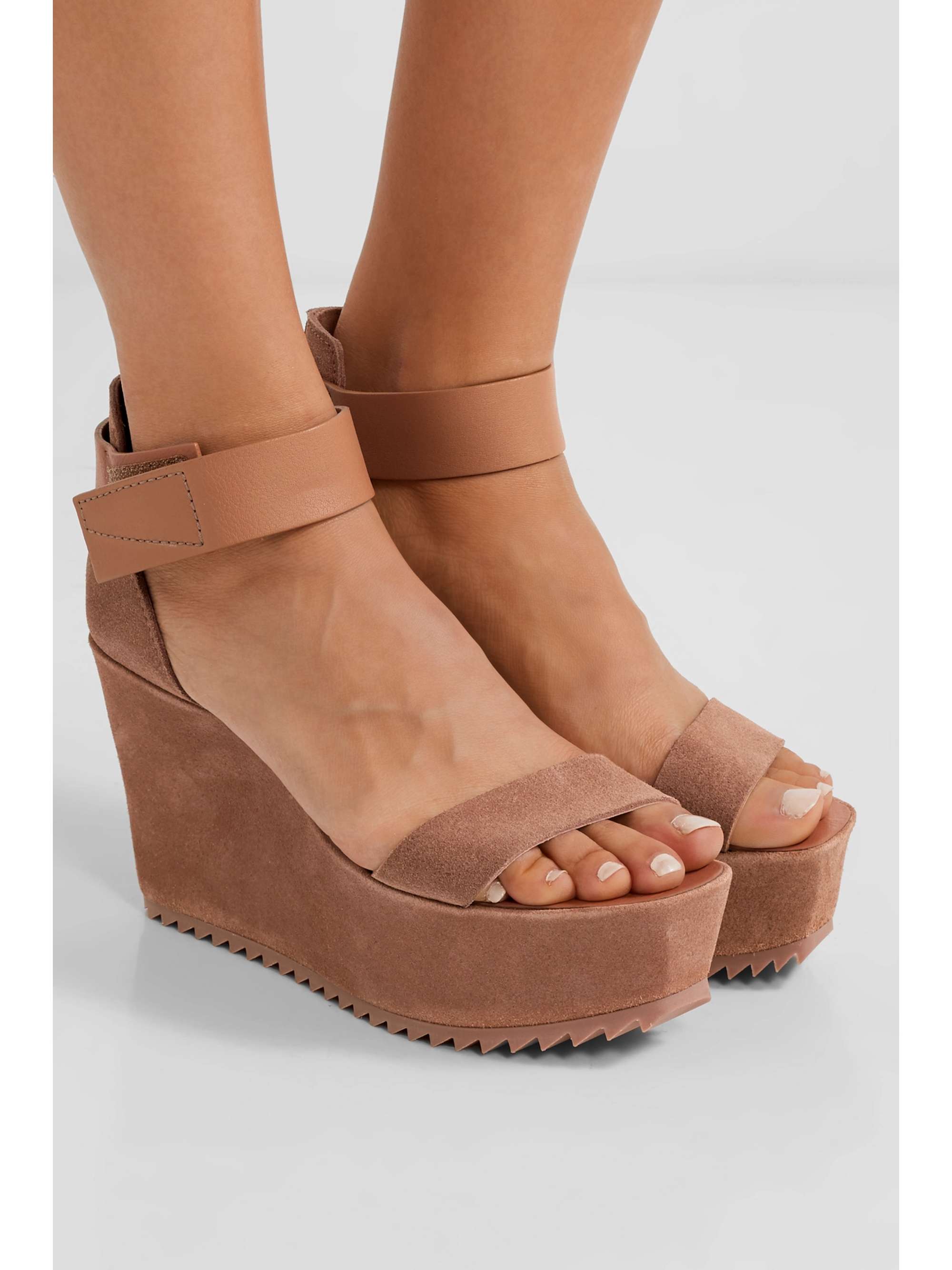 PEDRO GARCIA Fania suede and textured-leather wedge sandals
