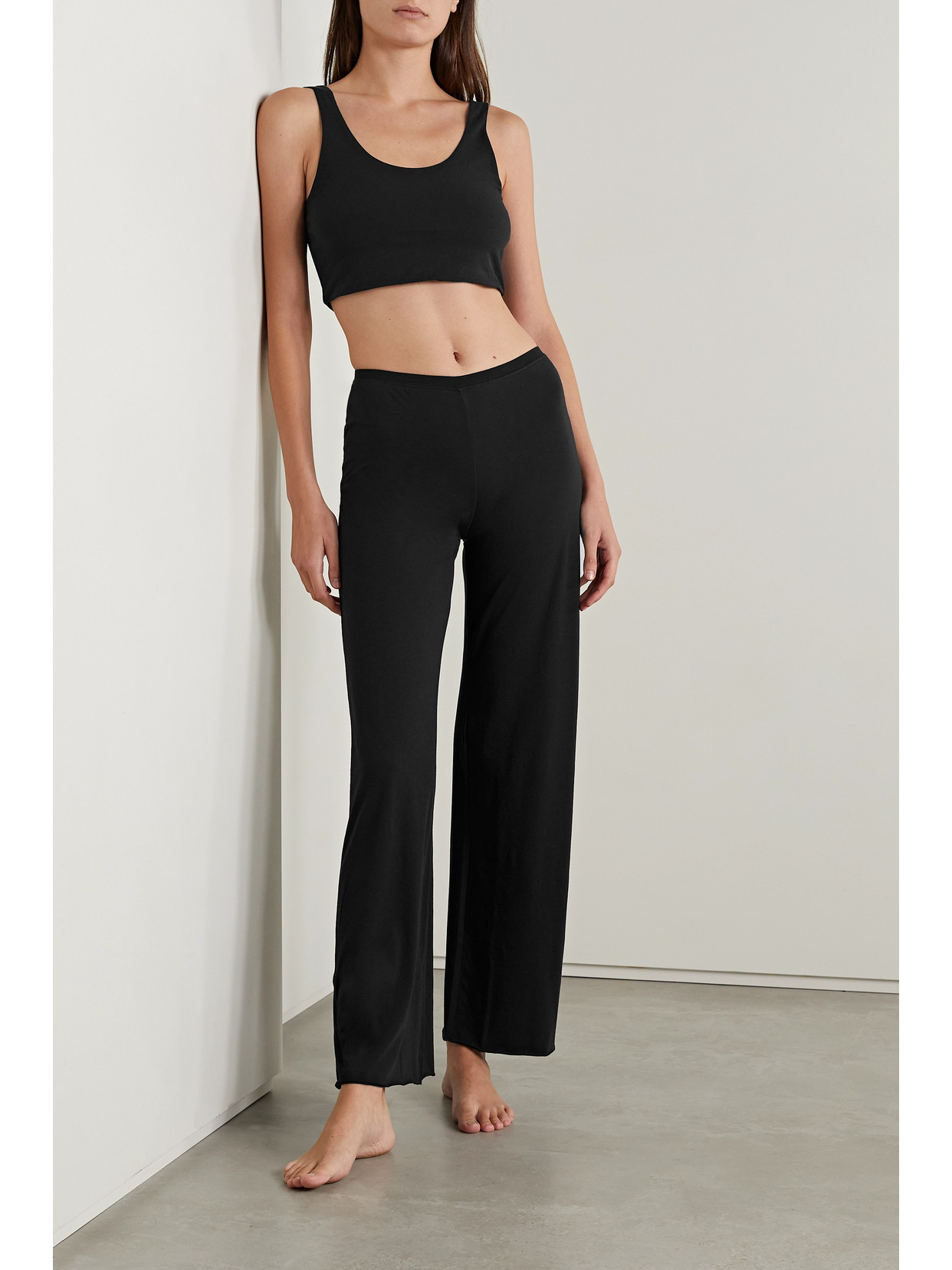 Skin + Net Sustain Essentials Organic Pima Cotton-jersey Pajama Pants In Black