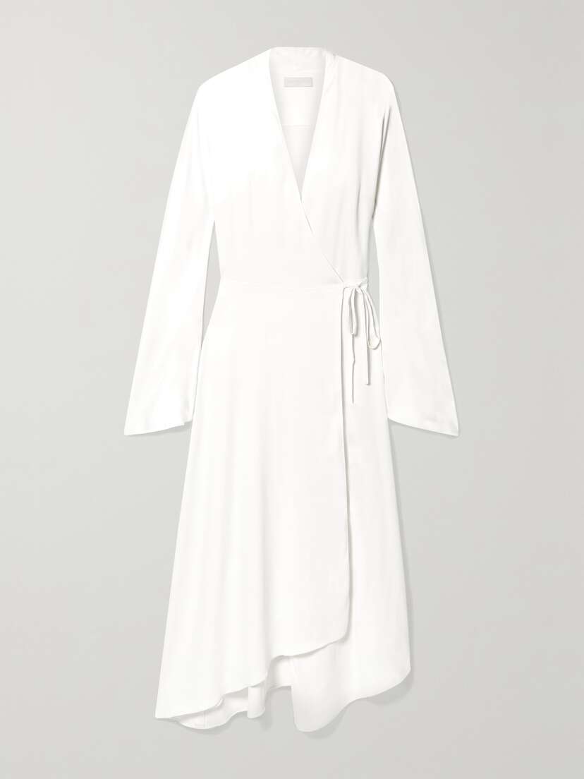 VANESSA COCCHIARO The Rose Asymmetric Satin Midi Wrap Dress