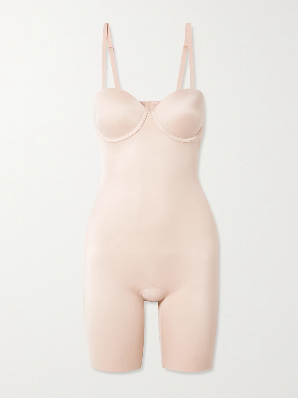 Spanx Suit Your Fancy Strapless Convertible Underwire Mid-thigh Bodysuit In Sand